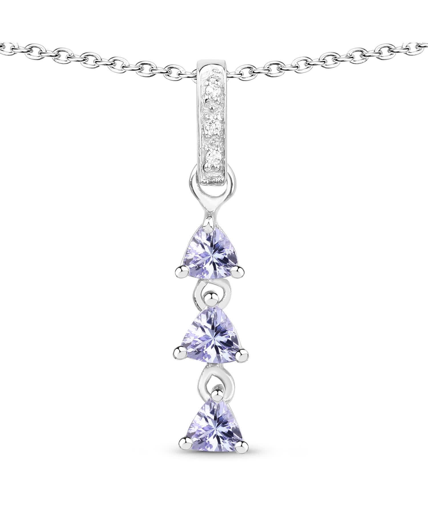0.77ctw Natural Tanzanite and Topaz Rhodium Plated 925 Sterling Silver Three-Stone Pendant With Chain View 1