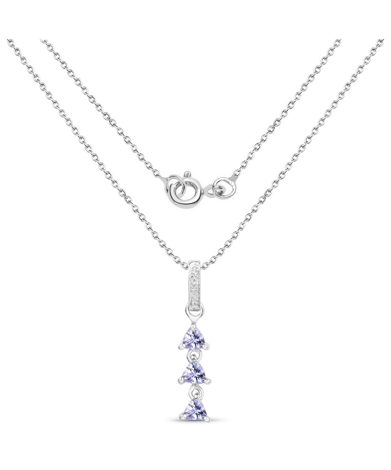 0.77ctw Natural Tanzanite and Topaz Rhodium Plated 925 Sterling Silver Three-Stone Pendant With Chain View 2