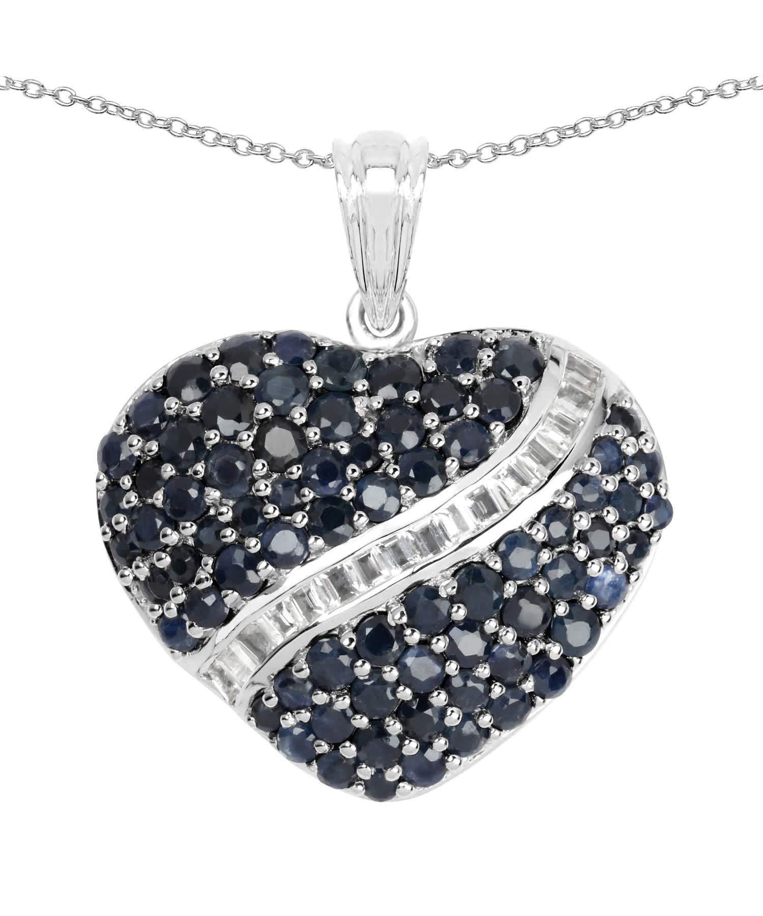 4.67ctw Natural Midnight Blue Sapphire and White Topaz Rhodium Plated 925 Sterling Silver Heart Pendant With Chain View 1