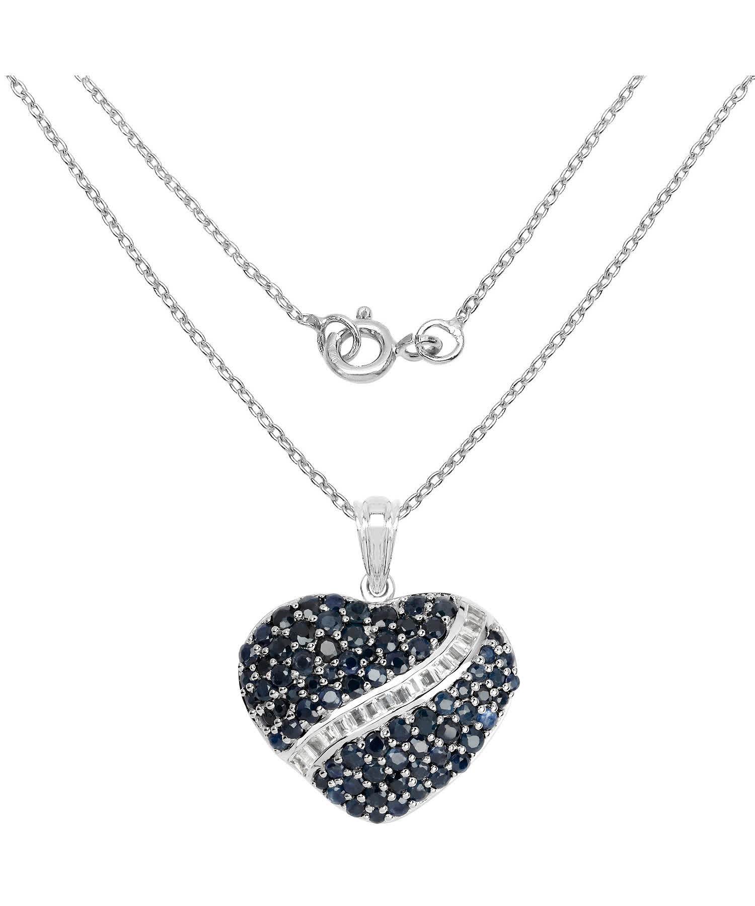 4.67ctw Natural Midnight Blue Sapphire and White Topaz Rhodium Plated 925 Sterling Silver Heart Pendant With Chain View 2