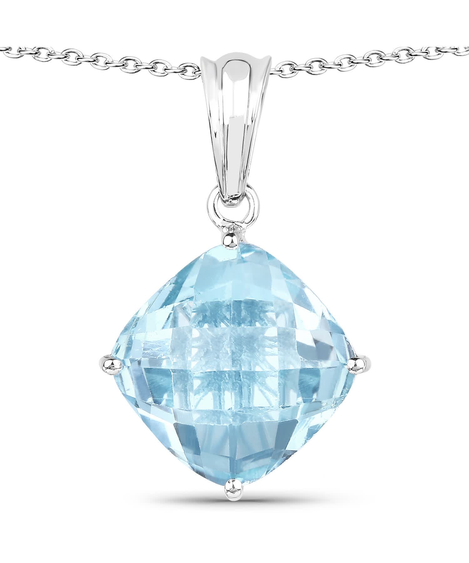 11.10ctw Natural Swiss Blue Topaz Rhodium Plated 925 Sterling Silver Pendant With Chain View 1