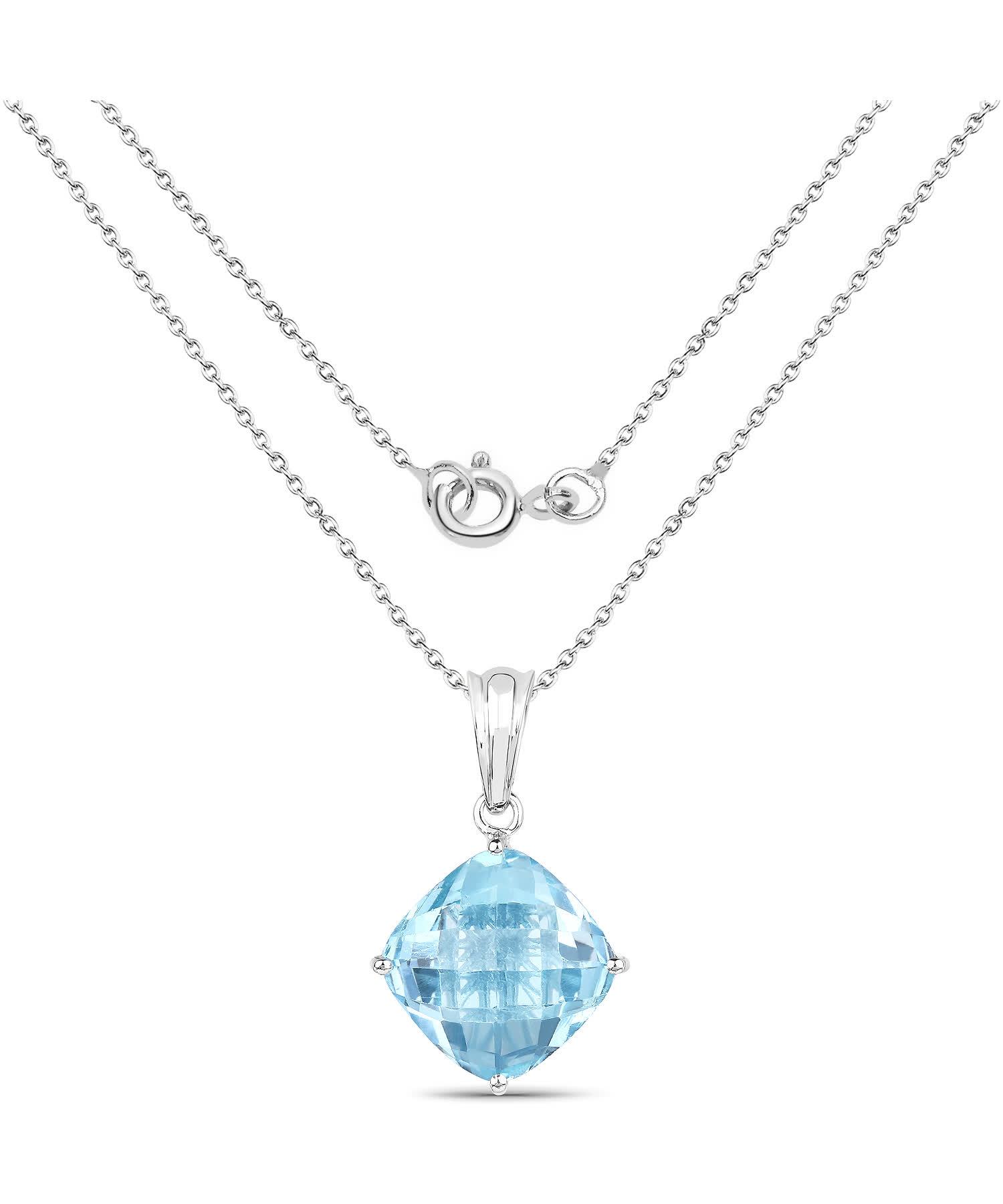 11.10ctw Natural Swiss Blue Topaz Rhodium Plated 925 Sterling Silver Pendant With Chain View 2