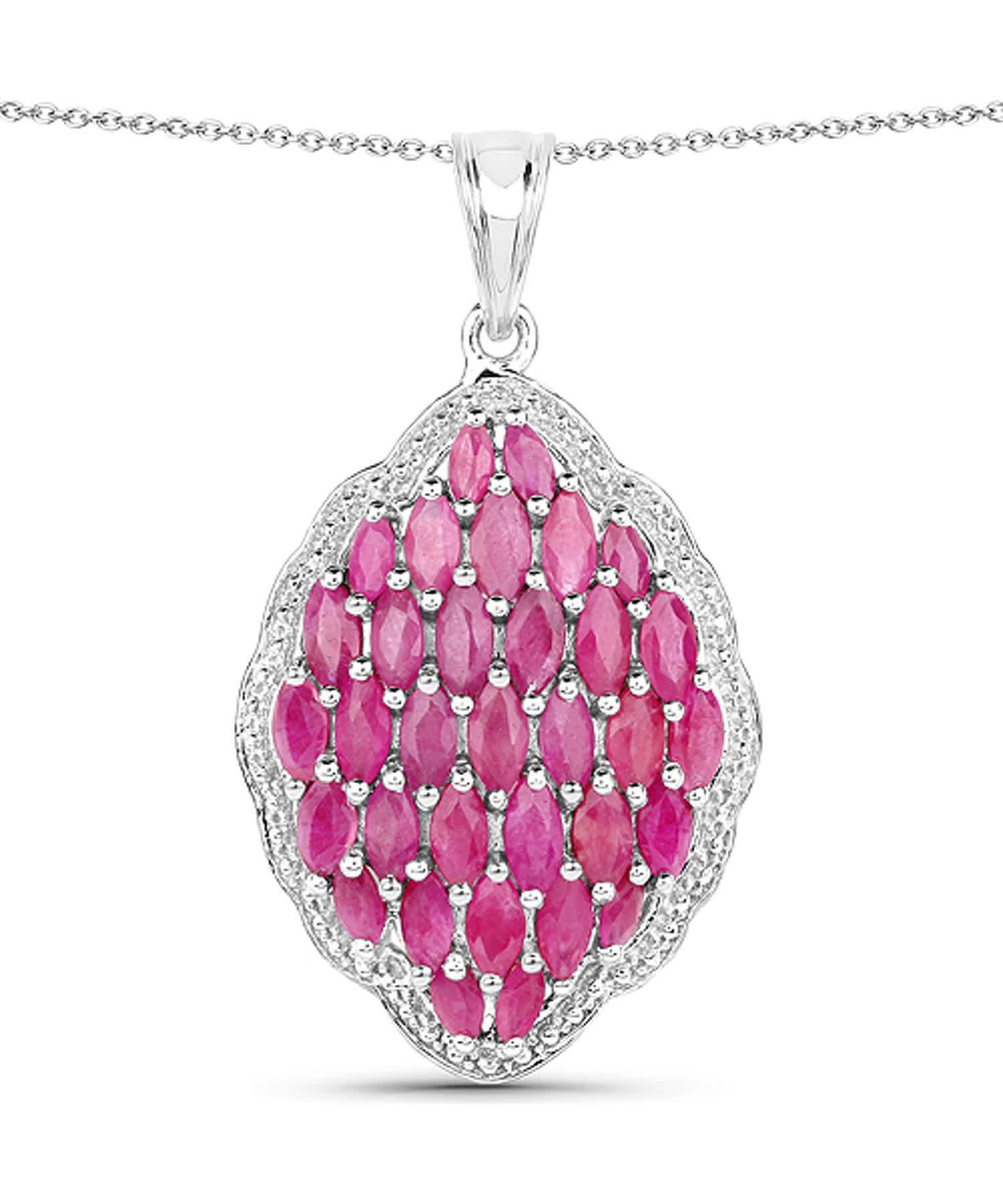 4.46ctw Natural Ruby Rhodium Plated 925 Sterling Silver Pendant With Chain View 1