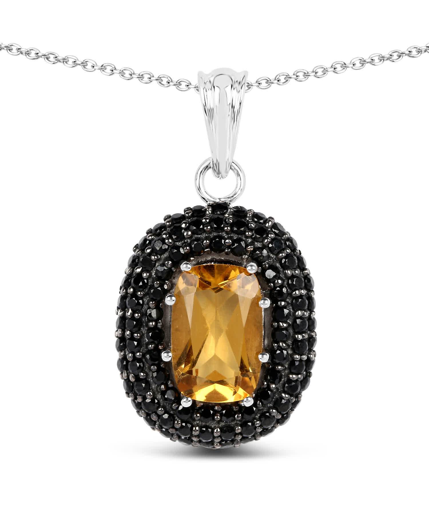 5.85ctw Natural Honey Citrine and Black Spinel Rhodium Plated 925 Sterling Silver Pendant With Chain View 1