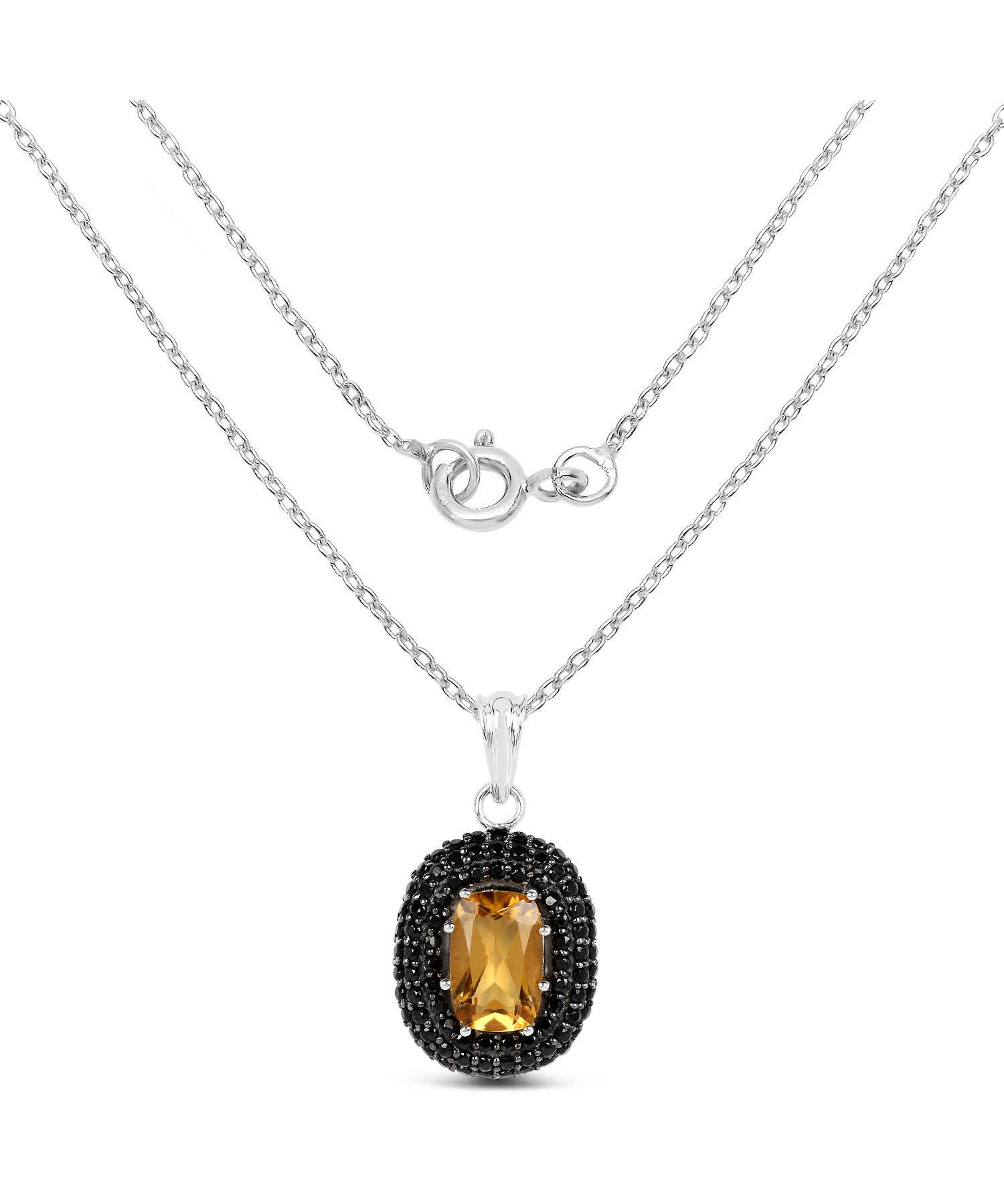 5.85ctw Natural Honey Citrine and Black Spinel Rhodium Plated 925 Sterling Silver Pendant With Chain View 2