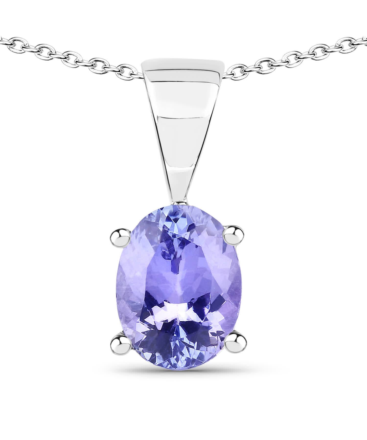 1.15ctw Natural Tanzanite Rhodium Plated 925 Sterling Silver Oval Pendant With Chain View 1