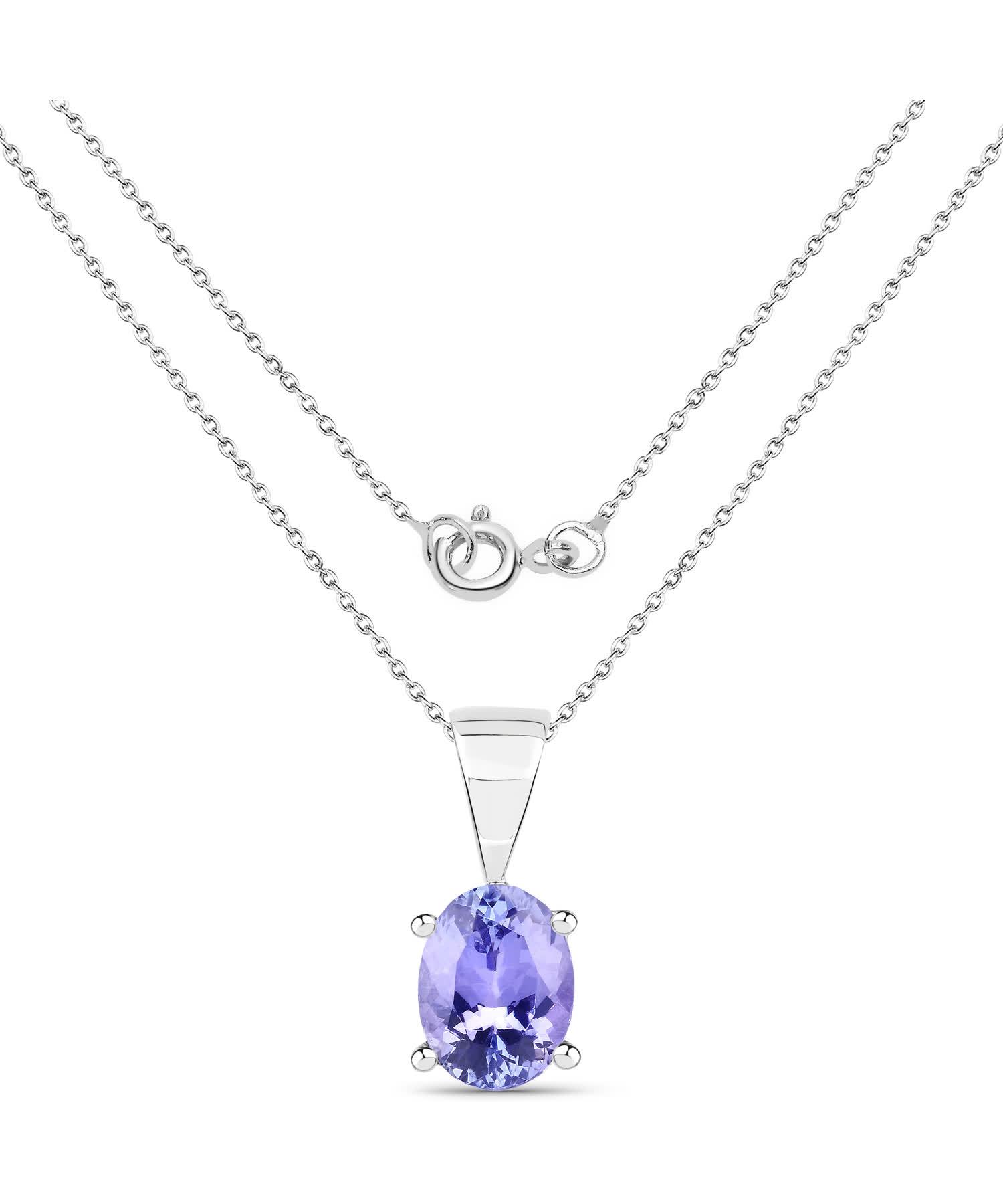 1.15ctw Natural Tanzanite Rhodium Plated 925 Sterling Silver Oval Pendant With Chain View 2