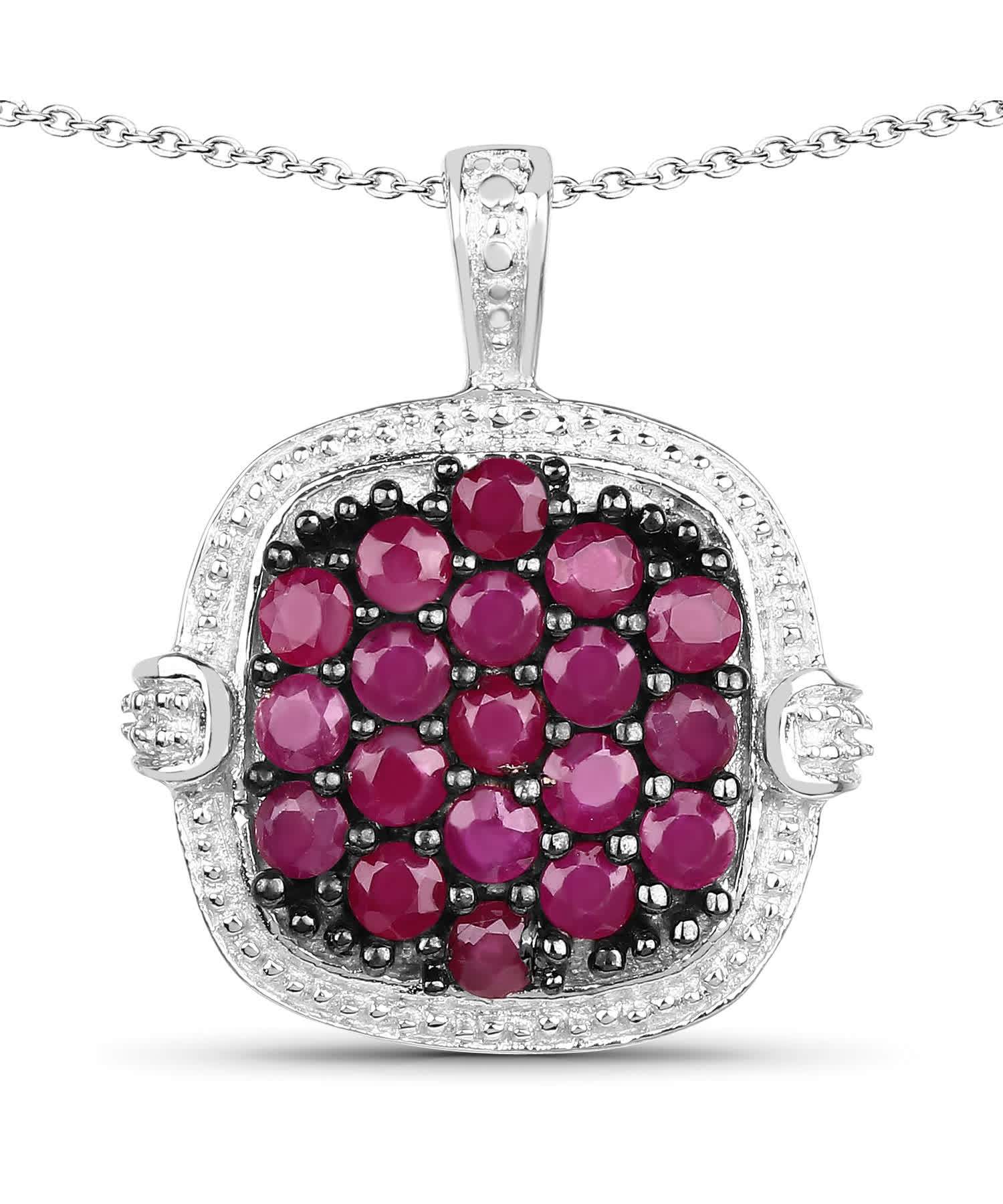 1.43ctw Natural Ruby Rhodium Plated 925 Sterling Silver Pendant With Chain View 1