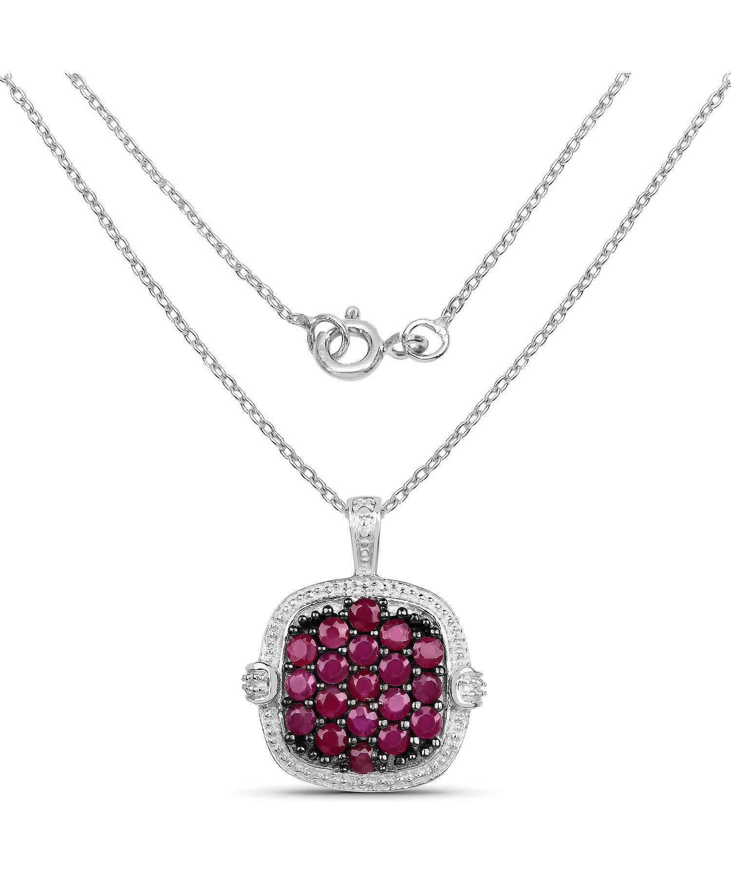 1.43ctw Natural Ruby Rhodium Plated 925 Sterling Silver Pendant With Chain View 2