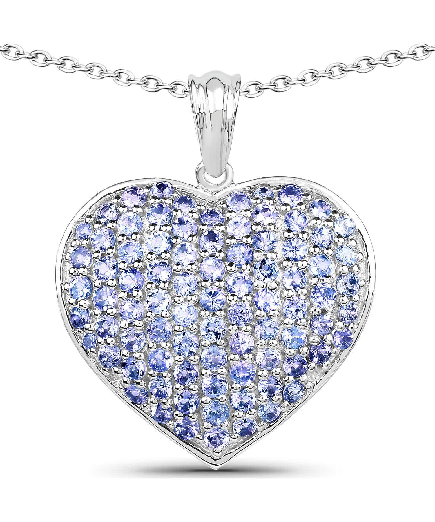 2.43ctw Natural Lavender Tanzanite Rhodium Plated 925 Sterling Silver Heart Pendant With Chain View 1
