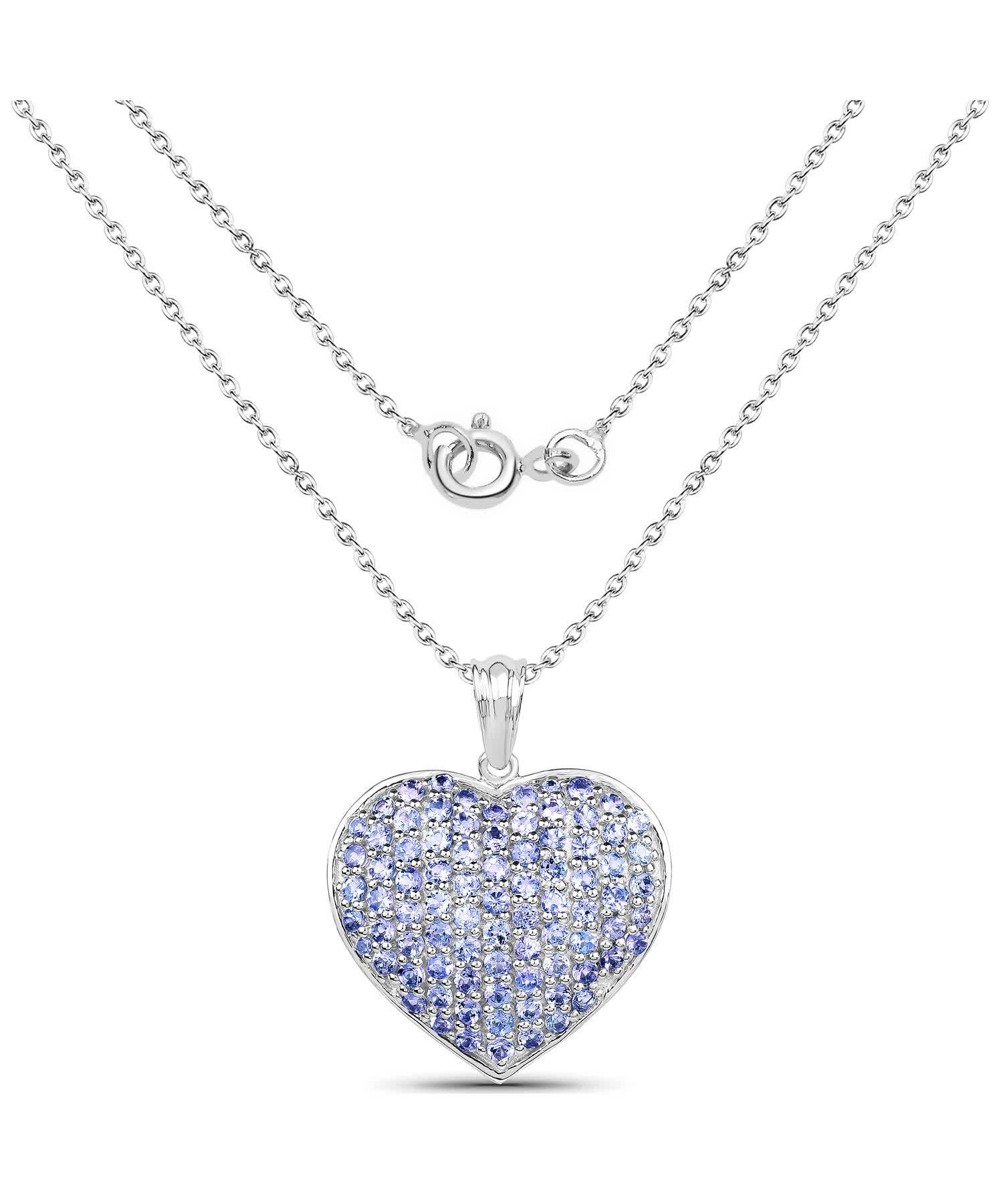 2.43ctw Natural Lavender Tanzanite Rhodium Plated 925 Sterling Silver Heart Pendant With Chain View 2