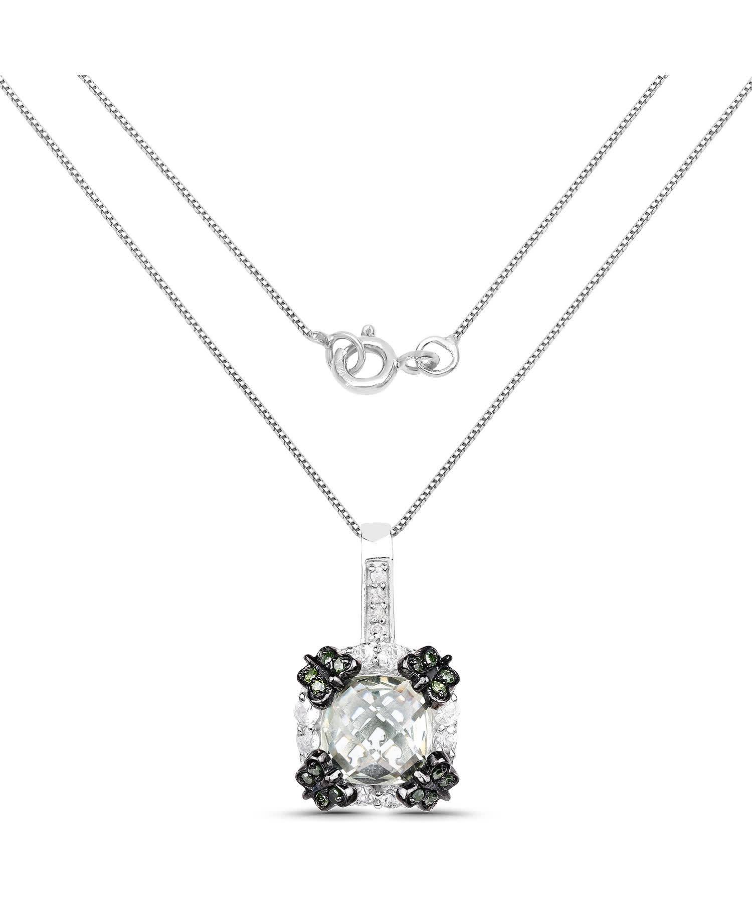 2.72ctw Natural Green Amethyst, Sapphire and Green Diamond Rhodium Plated 925 Sterling Silver Pendant With Chain View 2