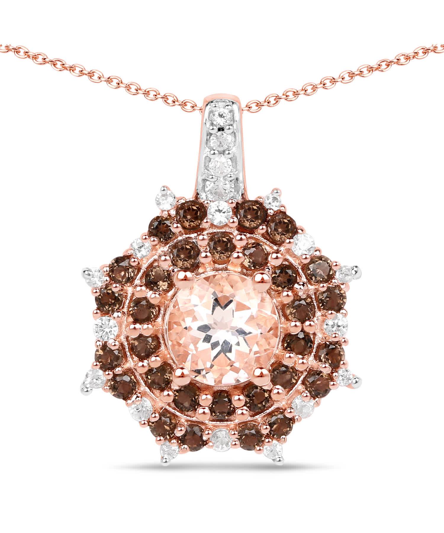 1.61ctw Natural Morganite, Smoky Quartz and Zircon 18k Gold Plated 925 Sterling Silver Pendant With Chain View 1