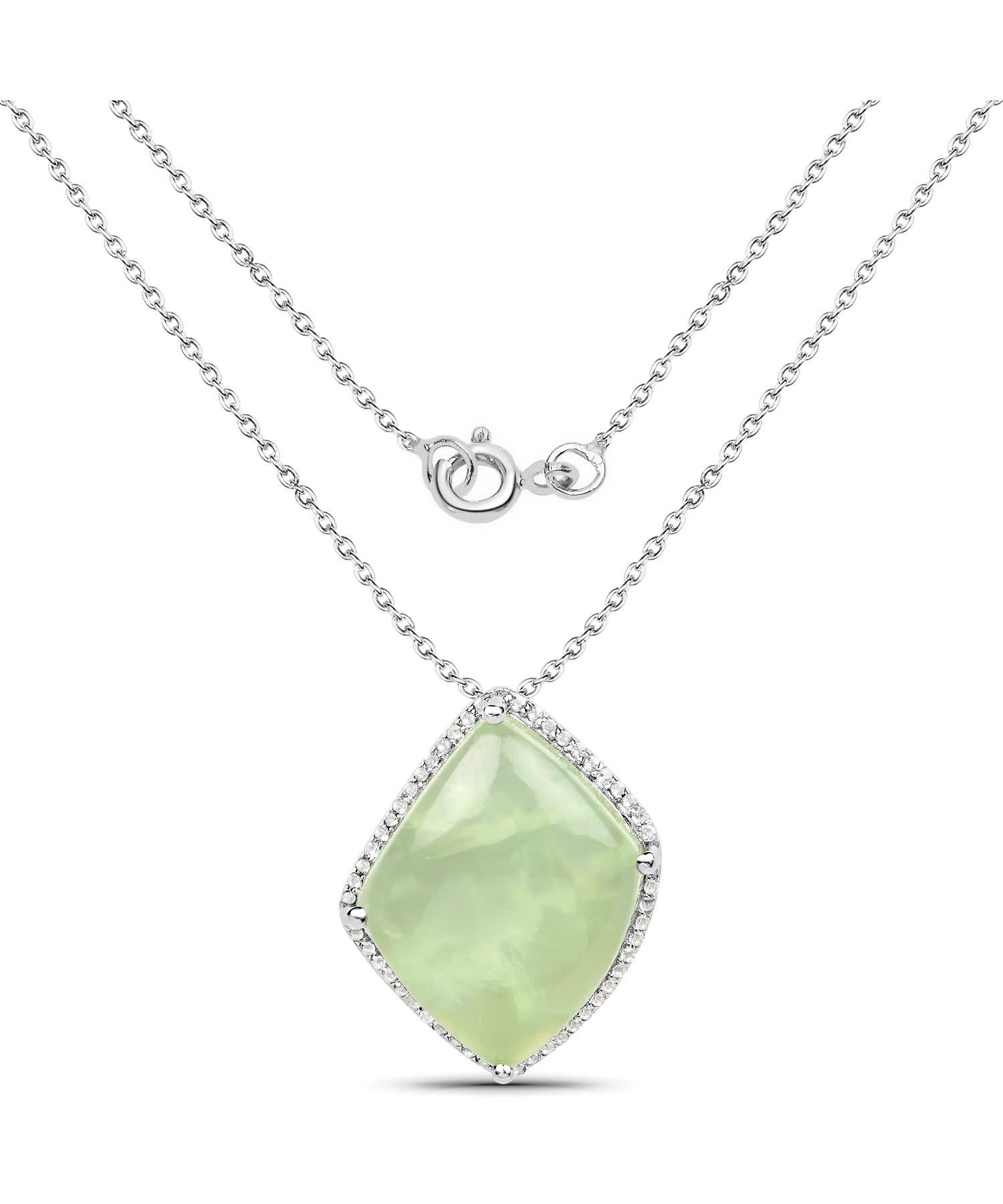 11.30ctw Natural Prehnite and Topaz Rhodium Plated 925 Sterling Silver Pendant With Chain View 2