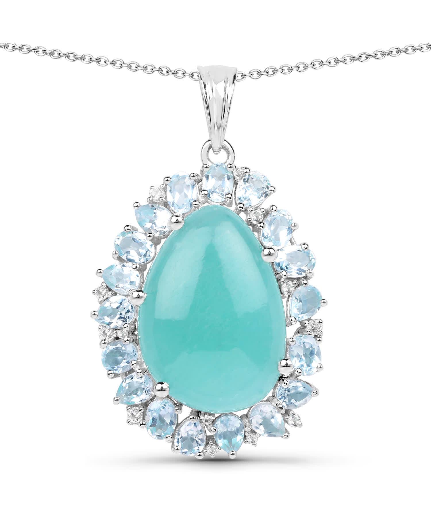 13.28ctw Natural Amazonite and Sky Blue Topaz Rhodium Plated 925 Sterling Silver Halo Pendant With Chain View 1