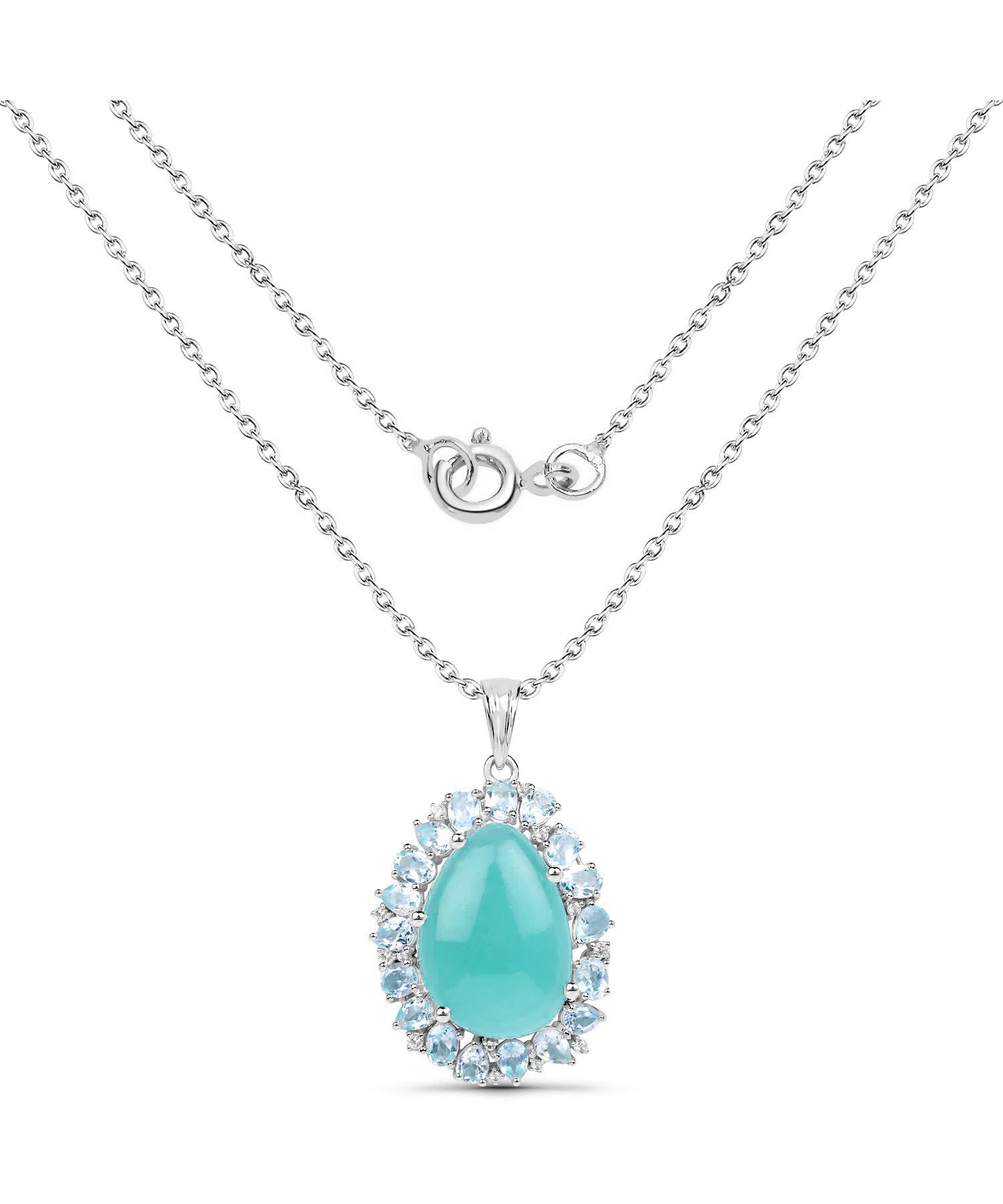 13.28ctw Natural Amazonite and Sky Blue Topaz Rhodium Plated 925 Sterling Silver Halo Pendant With Chain View 2