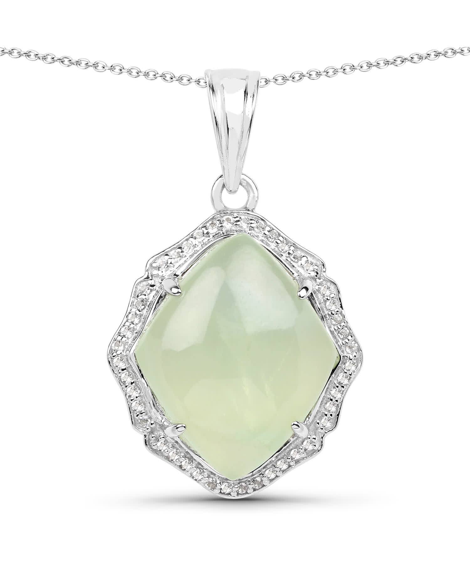 7.49ctw Natural Prehnite and Topaz Rhodium Plated 925 Sterling Silver Pendant With Chain View 1