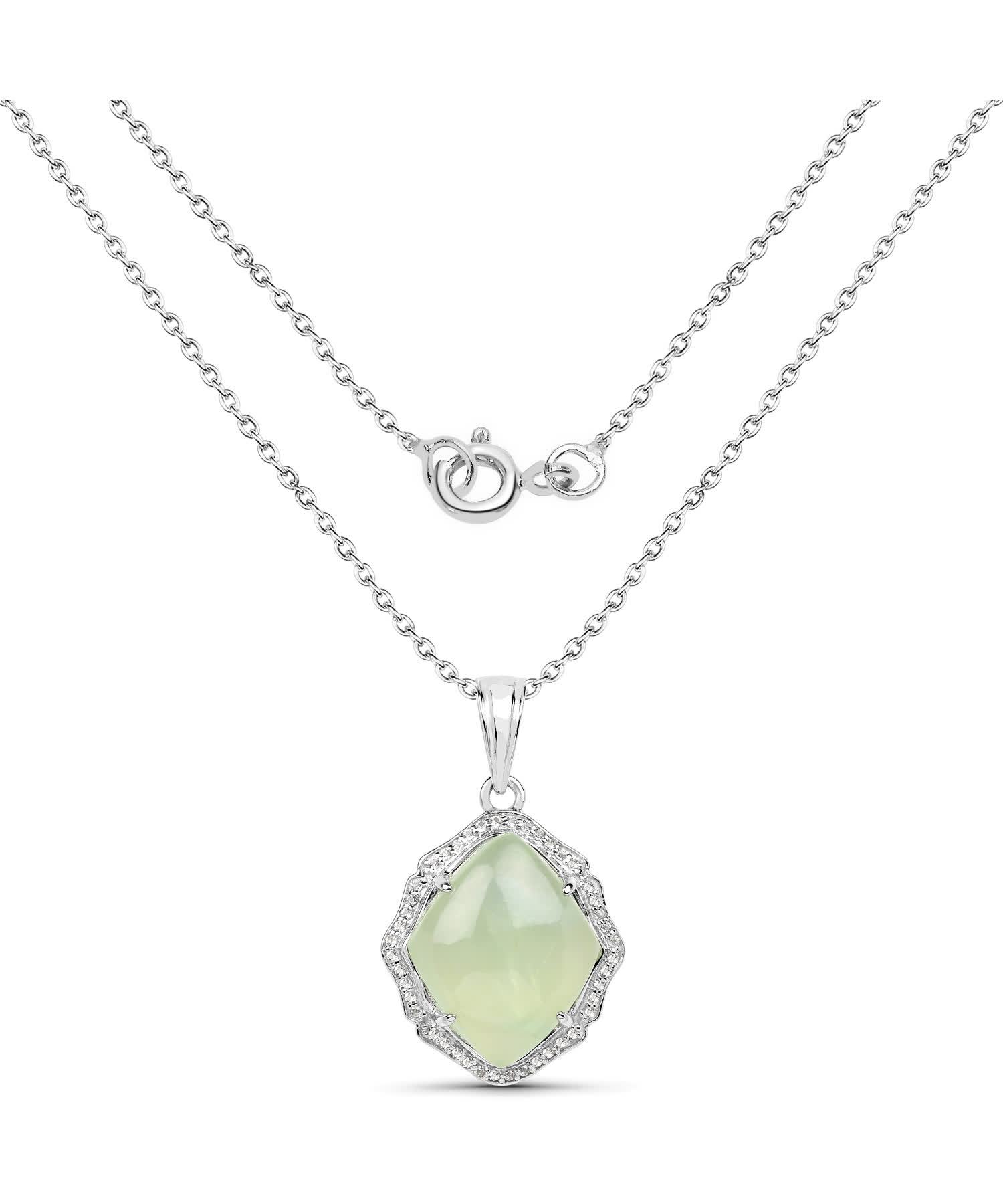 7.49ctw Natural Prehnite and Topaz Rhodium Plated 925 Sterling Silver Pendant With Chain View 2