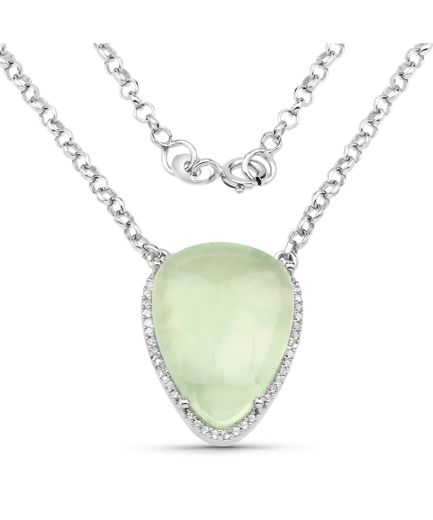 10.77ctw Natural Prehnite and Topaz Rhodium Plated 925 Sterling Silver Drop Necklace View 1