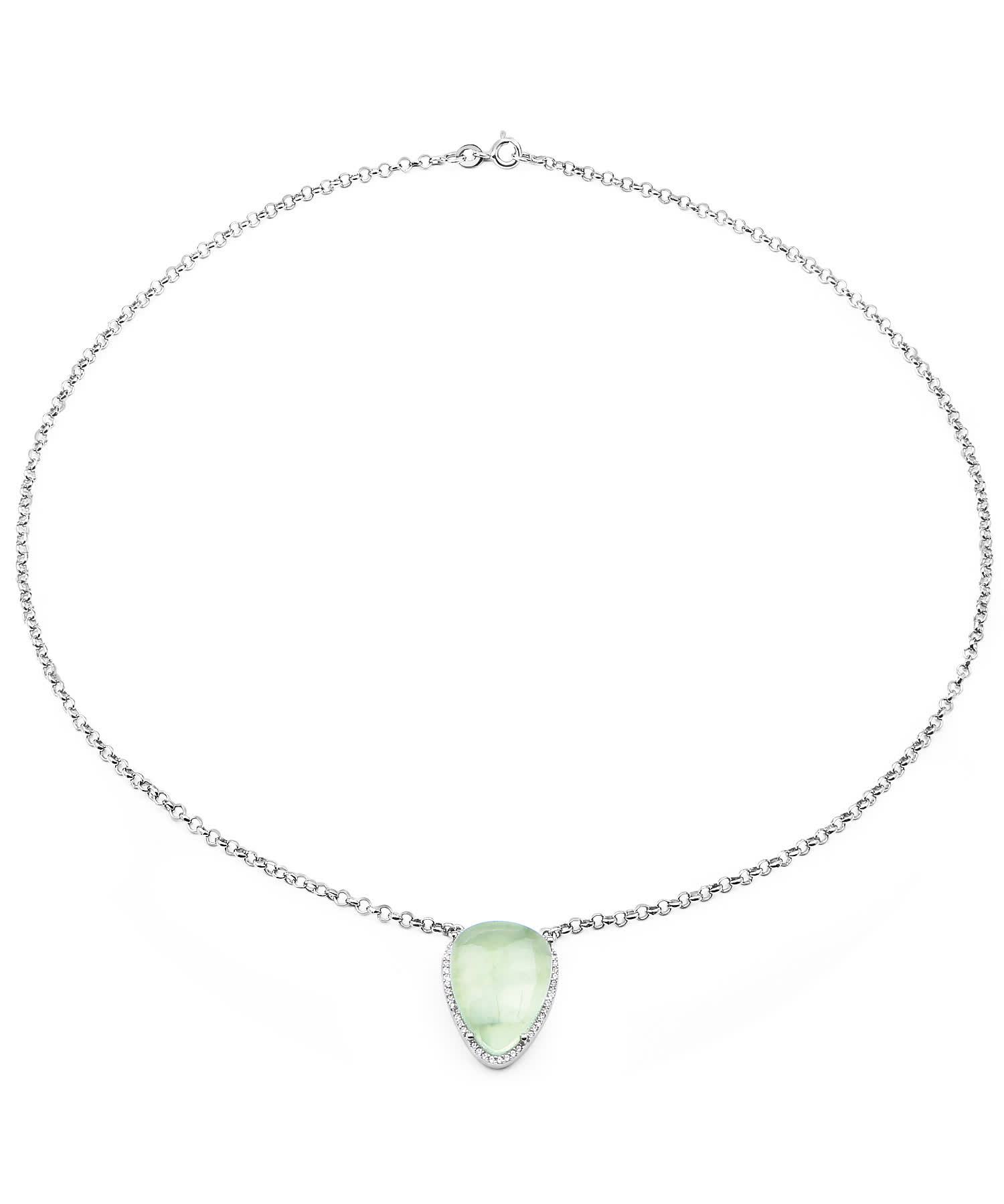 10.77ctw Natural Prehnite and Topaz Rhodium Plated 925 Sterling Silver Drop Necklace View 2