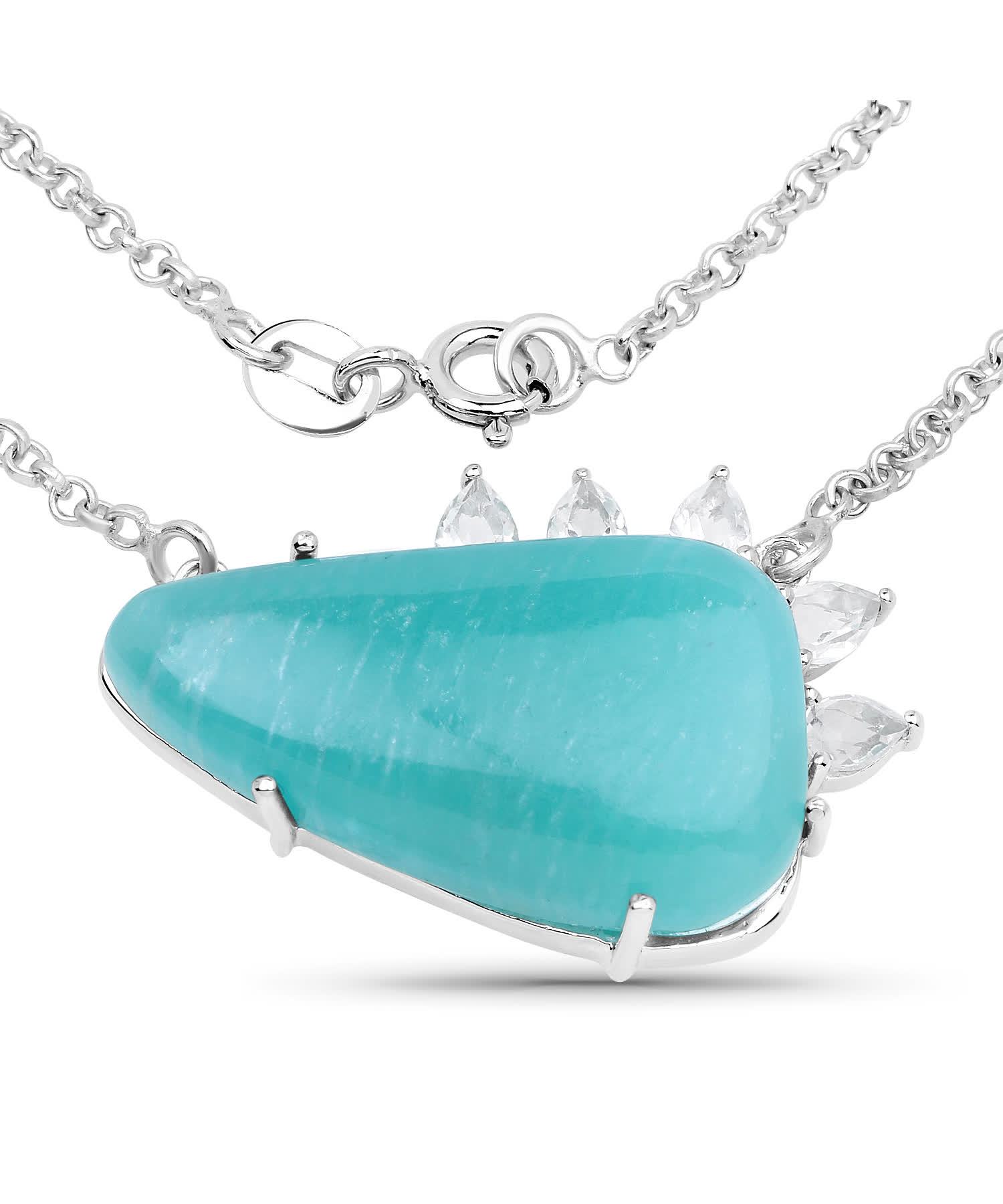 13.41ctw Natural Amazonite and Topaz Rhodium Plated 925 Sterling Silver Necklace View 1