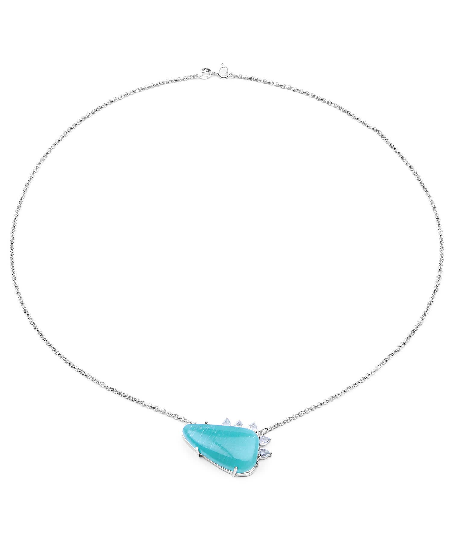 13.41ctw Natural Amazonite and Topaz Rhodium Plated 925 Sterling Silver Necklace View 2