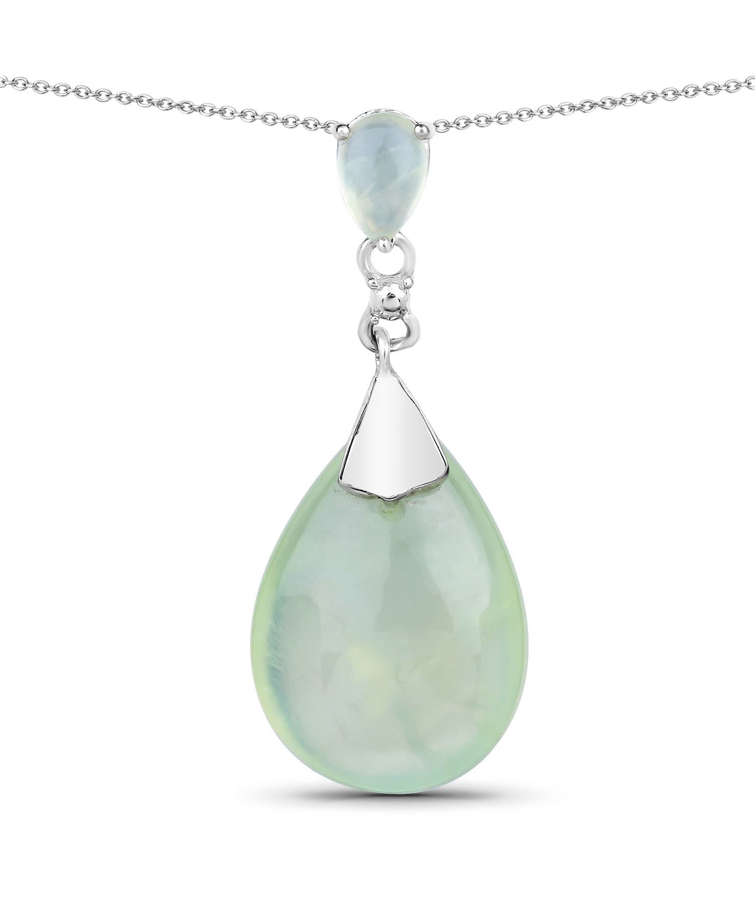 10.12ctw Natural Prehnite Rhodium Plated 925 Sterling Silver Drop Pendant With Chain View 1
