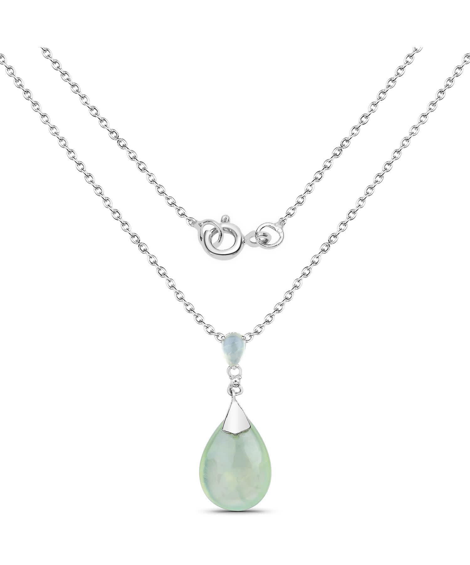10.12ctw Natural Prehnite Rhodium Plated 925 Sterling Silver Drop Pendant With Chain View 2