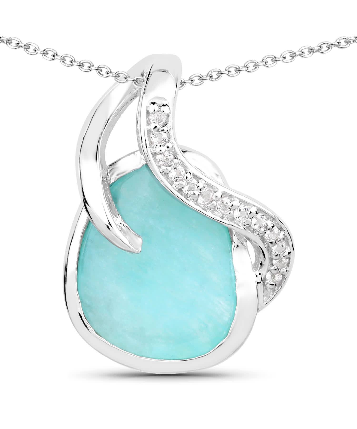 2.58ctw Natural Amazonite and White Topaz Rhodium Plated 925 Sterling Silver Pendant With Chain View 1