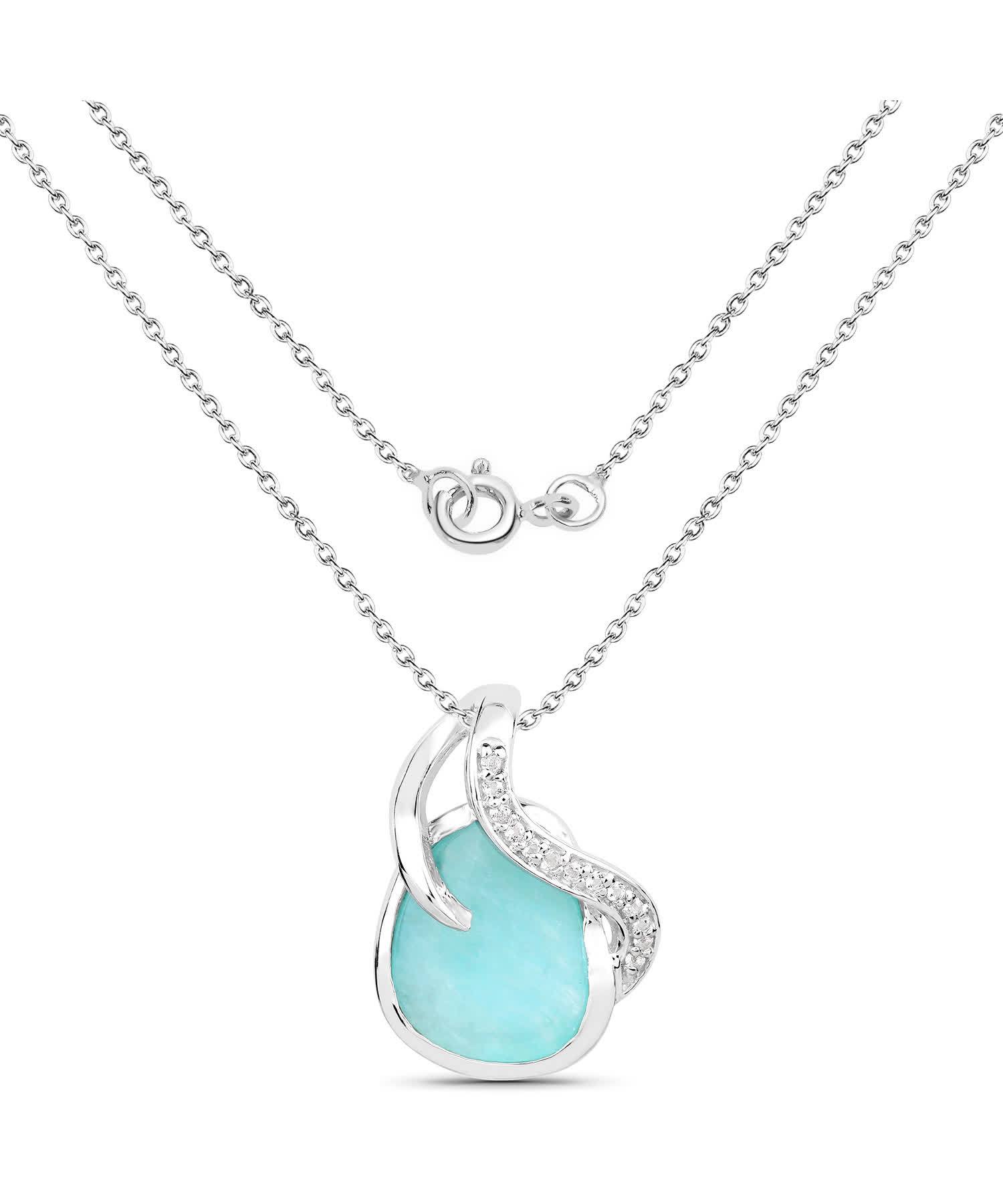 2.58ctw Natural Amazonite and White Topaz Rhodium Plated 925 Sterling Silver Pendant With Chain View 2