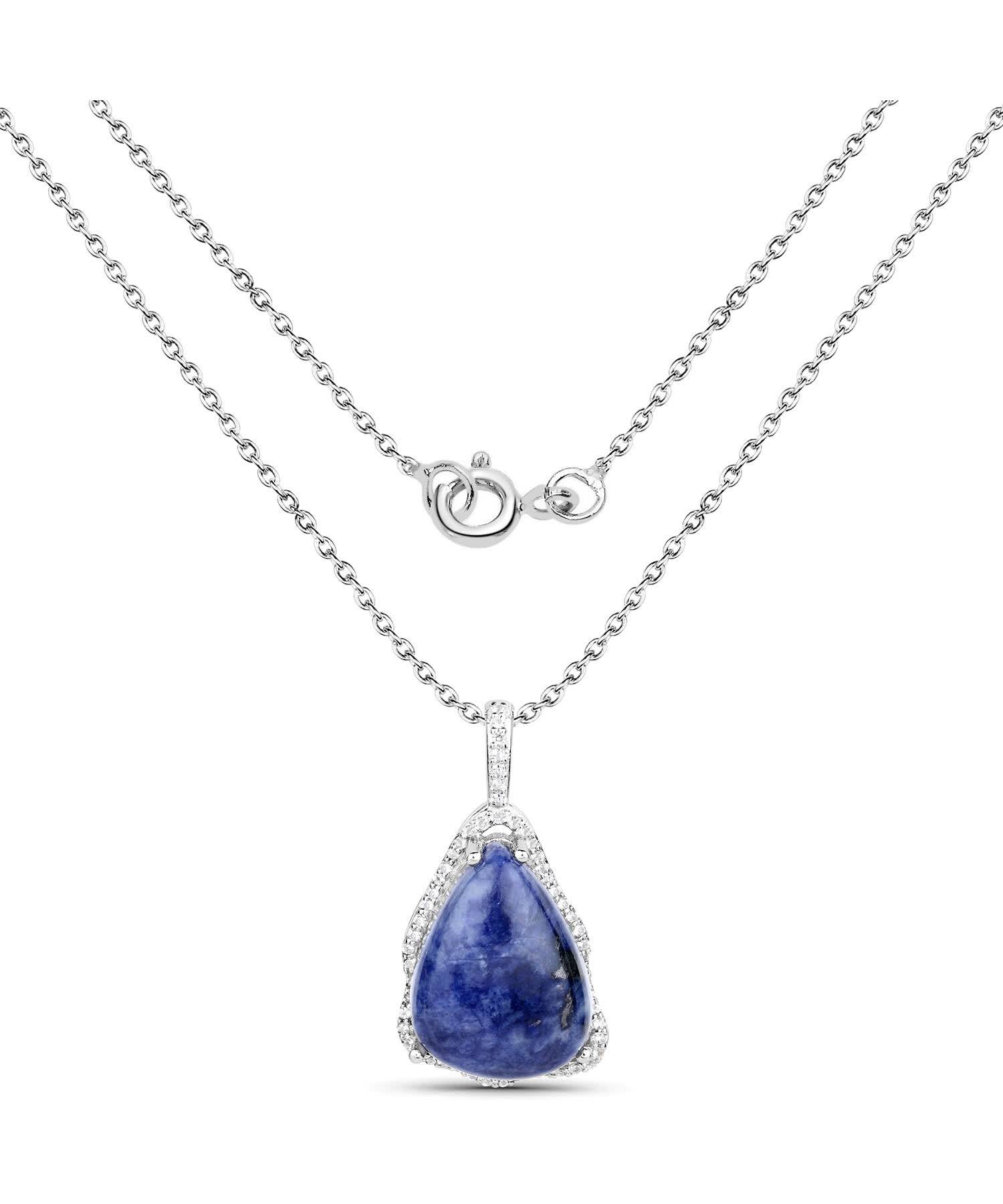 5.81ctw Natural Aventurine and Topaz Rhodium Plated 925 Sterling Silver Pendant With Chain View 2