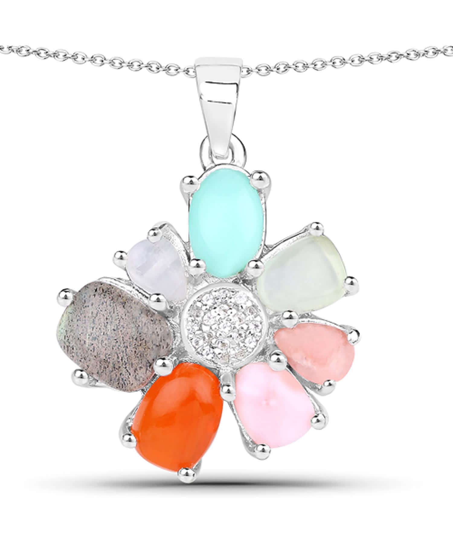 5.11ctw Natural Mixed Gems Rhodium Plated 925 Sterling Silver Pendant With Chain View 1