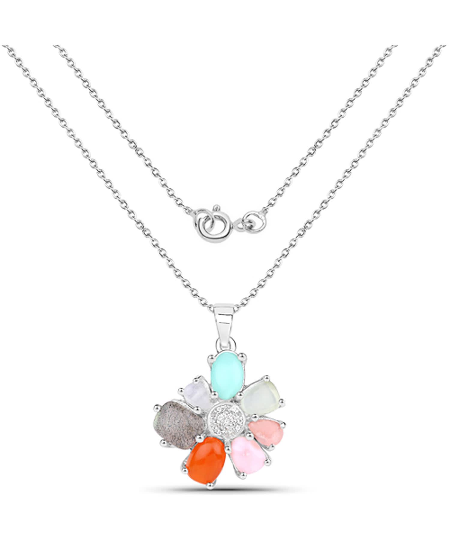 5.11ctw Natural Mixed Gems Rhodium Plated 925 Sterling Silver Pendant With Chain View 2