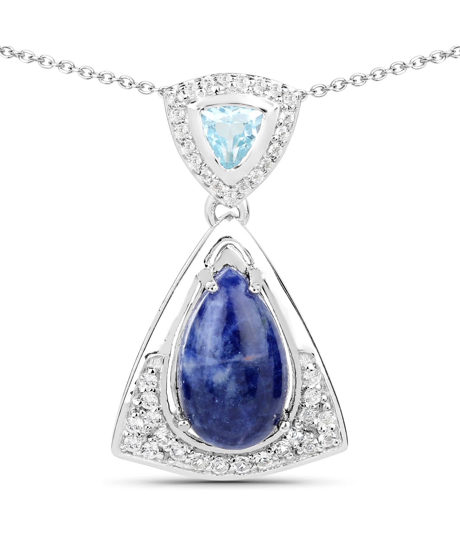 2.34ctw Natural Aventurine and Topaz Rhodium Plated 925 Sterling Silver Triangle Pendant With Chain View 1