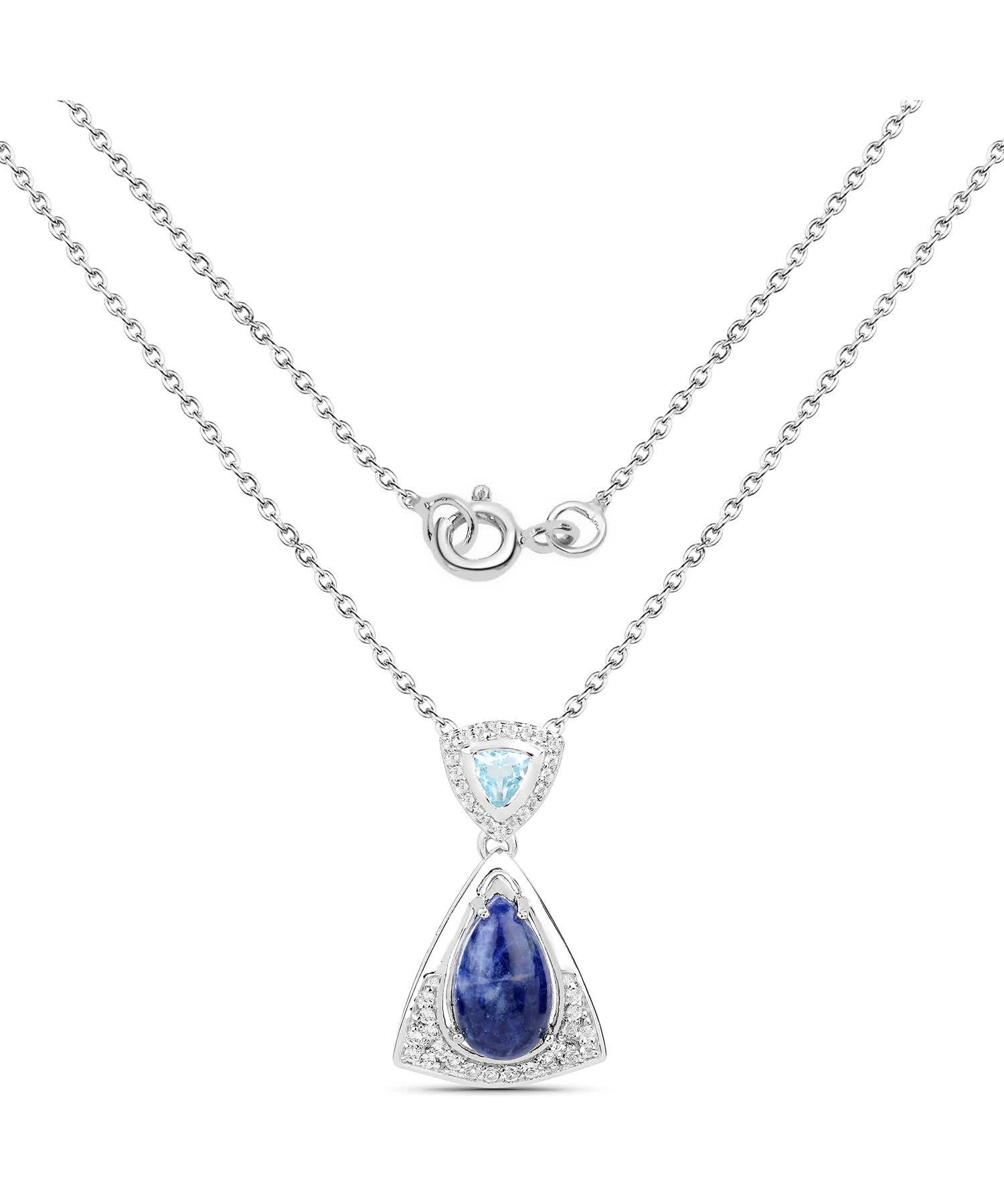 2.34ctw Natural Aventurine and Topaz Rhodium Plated 925 Sterling Silver Triangle Pendant With Chain View 2