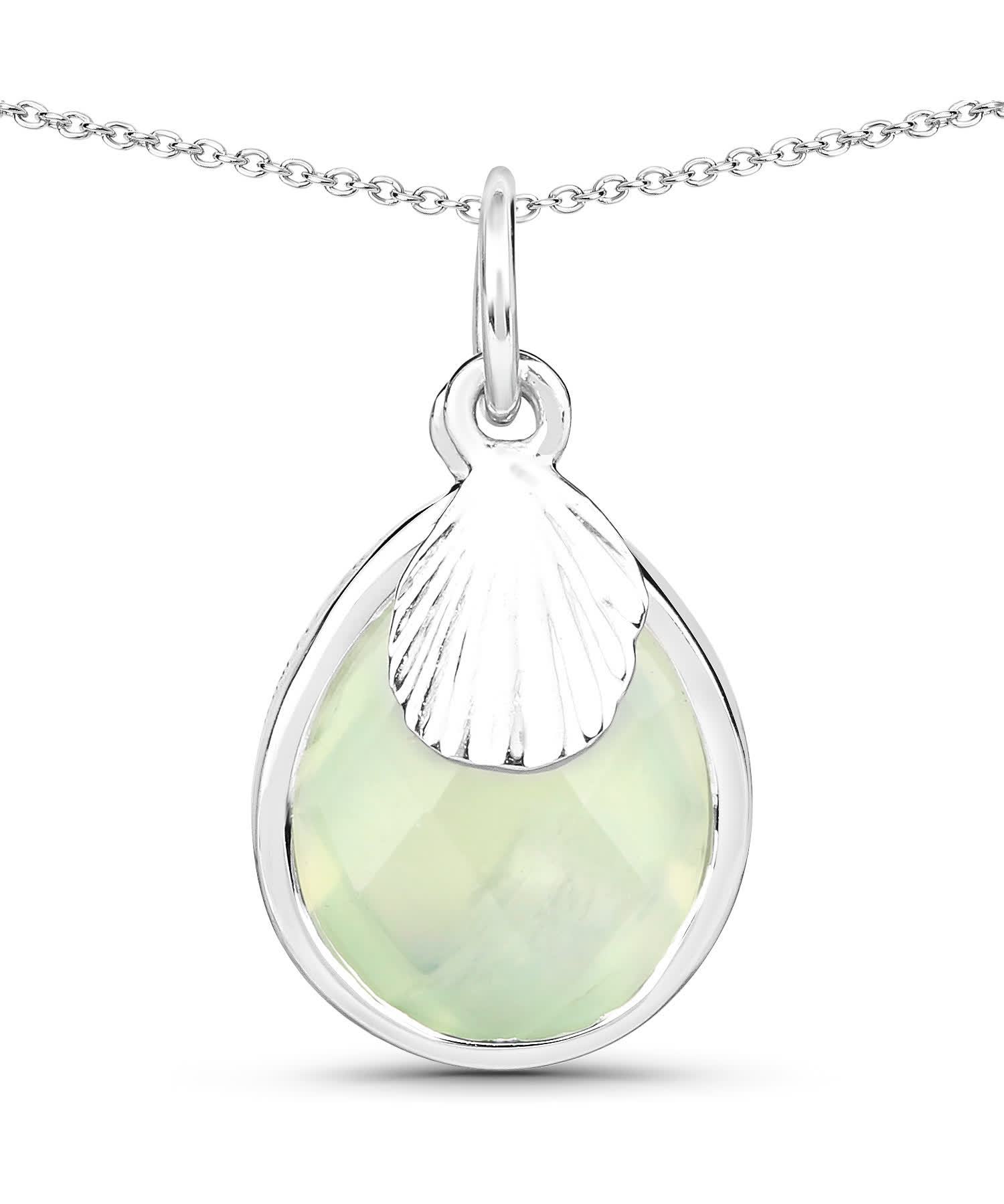 3.78ctw Natural Prehnite Rhodium Plated 925 Sterling Silver Drop Pendant With Chain View 1
