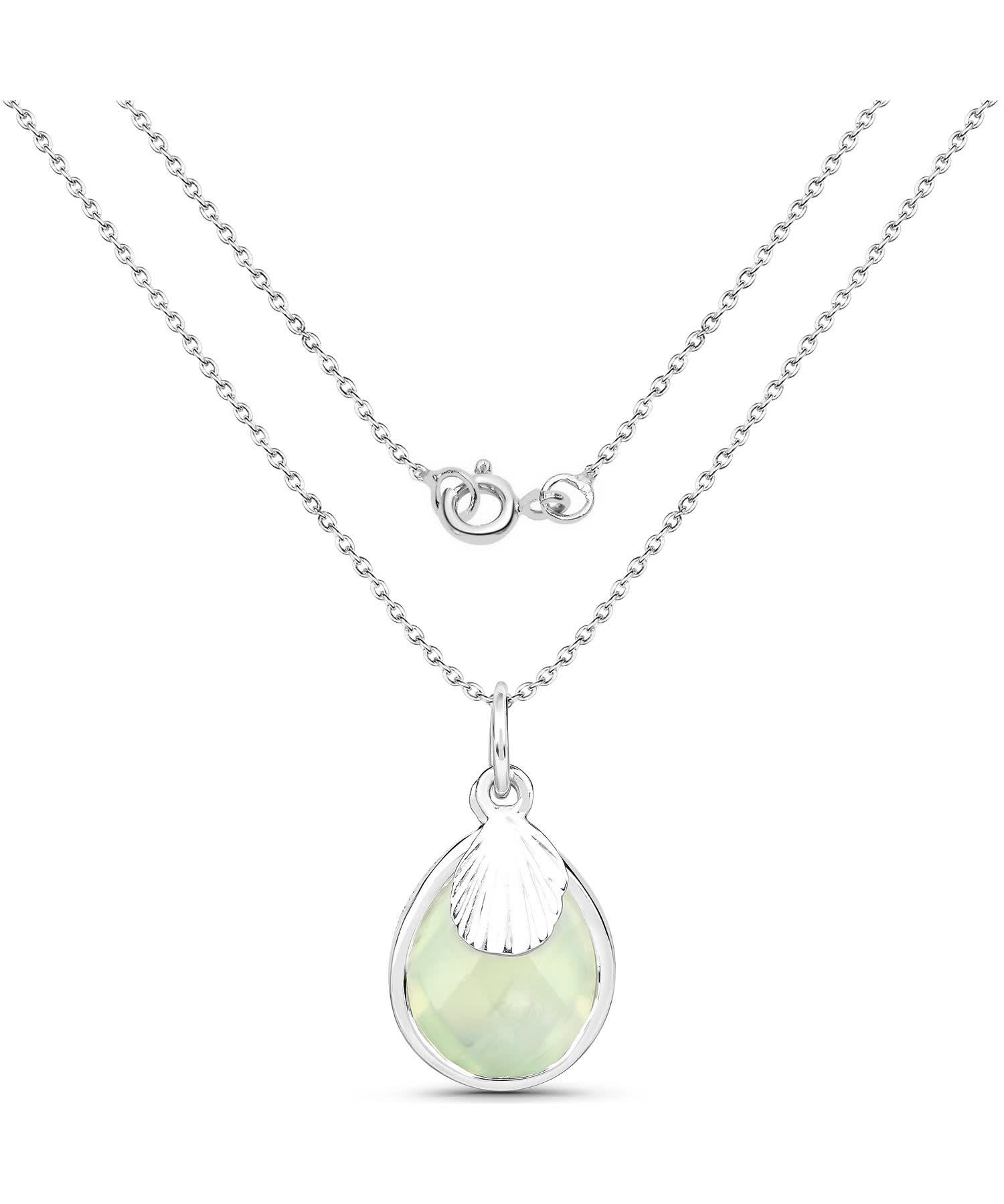 3.78ctw Natural Prehnite Rhodium Plated 925 Sterling Silver Drop Pendant With Chain View 2