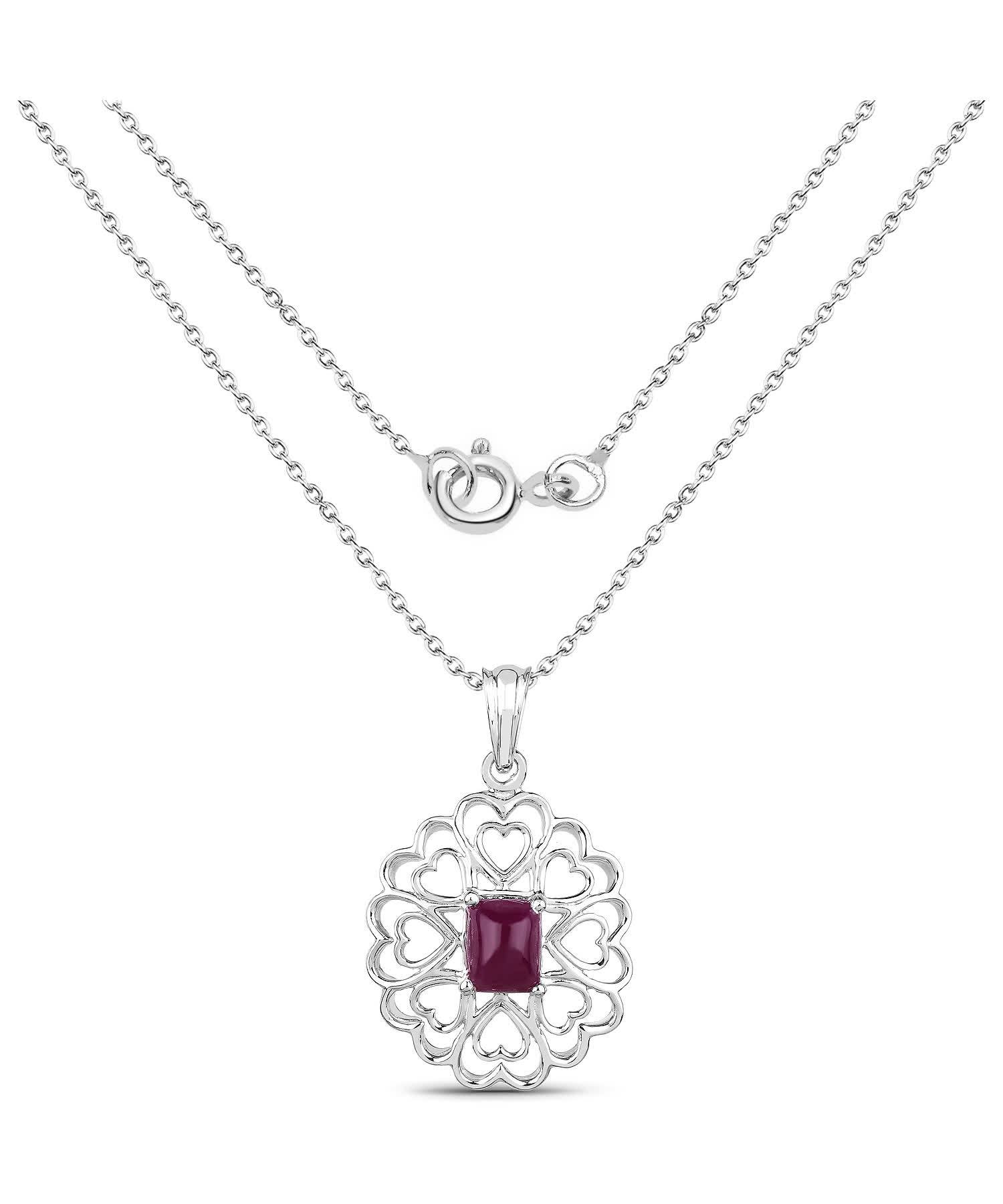 3.48ctw Natural Ruby Rhodium Plated 925 Sterling Silver Heart Pendant With Chain View 2