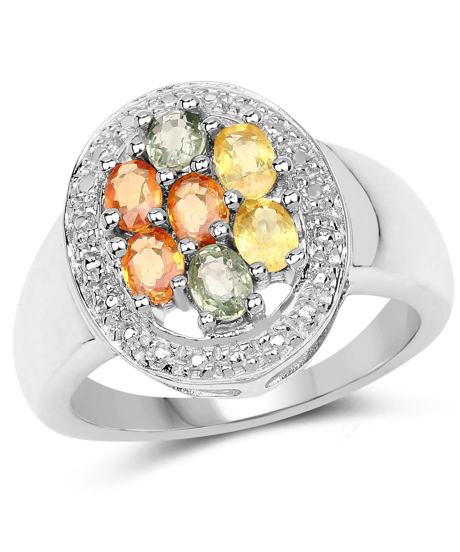 1.54ctw Natural Multi-Color Sapphire Rhodium Plated 925 Sterling Silver Right Hand Ring View 1