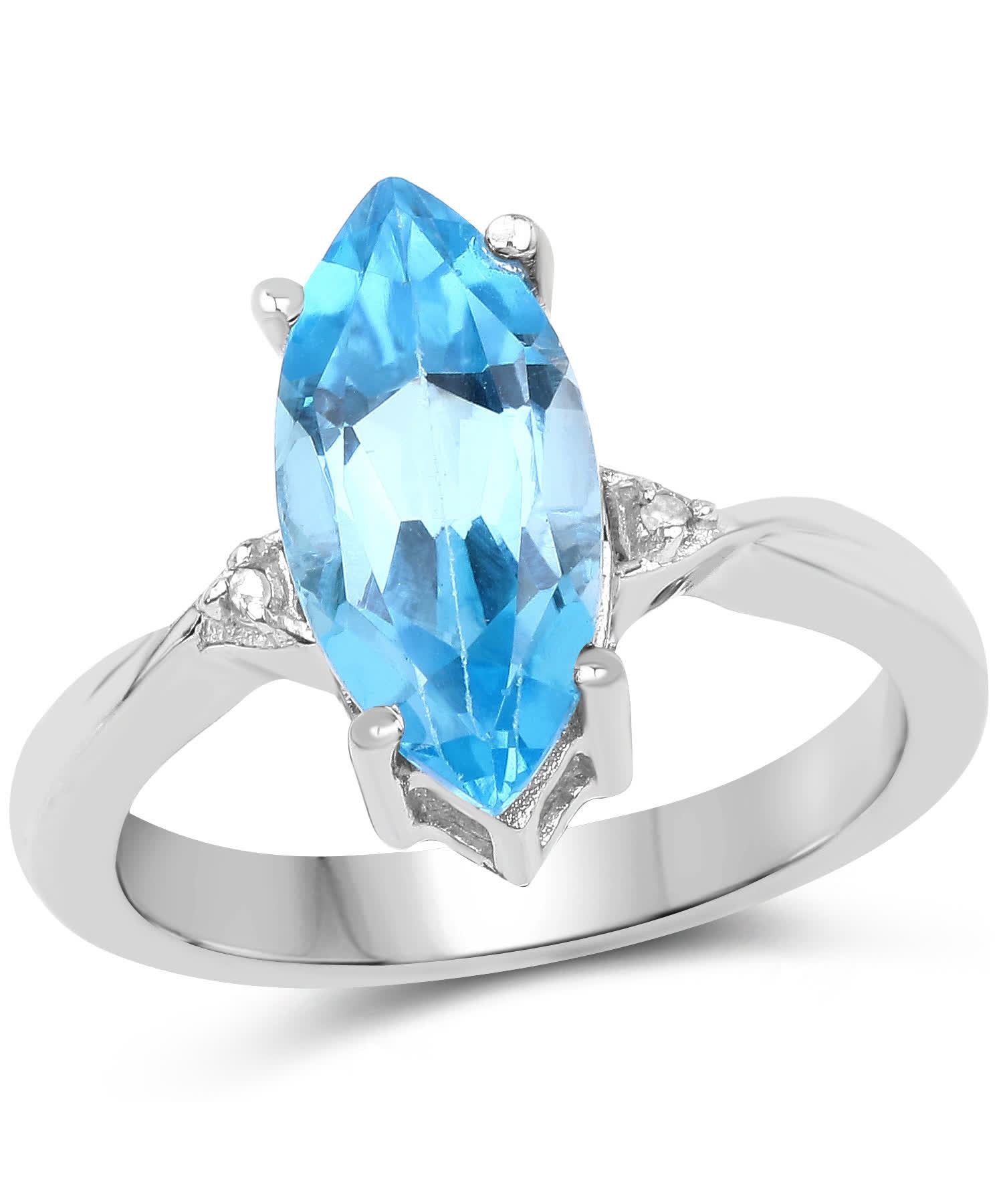 3.67ctw Natural Swiss Blue Topaz and Diamond Rhodium Plated 925 Sterling Silver Marquise Right Hand Ring View 1