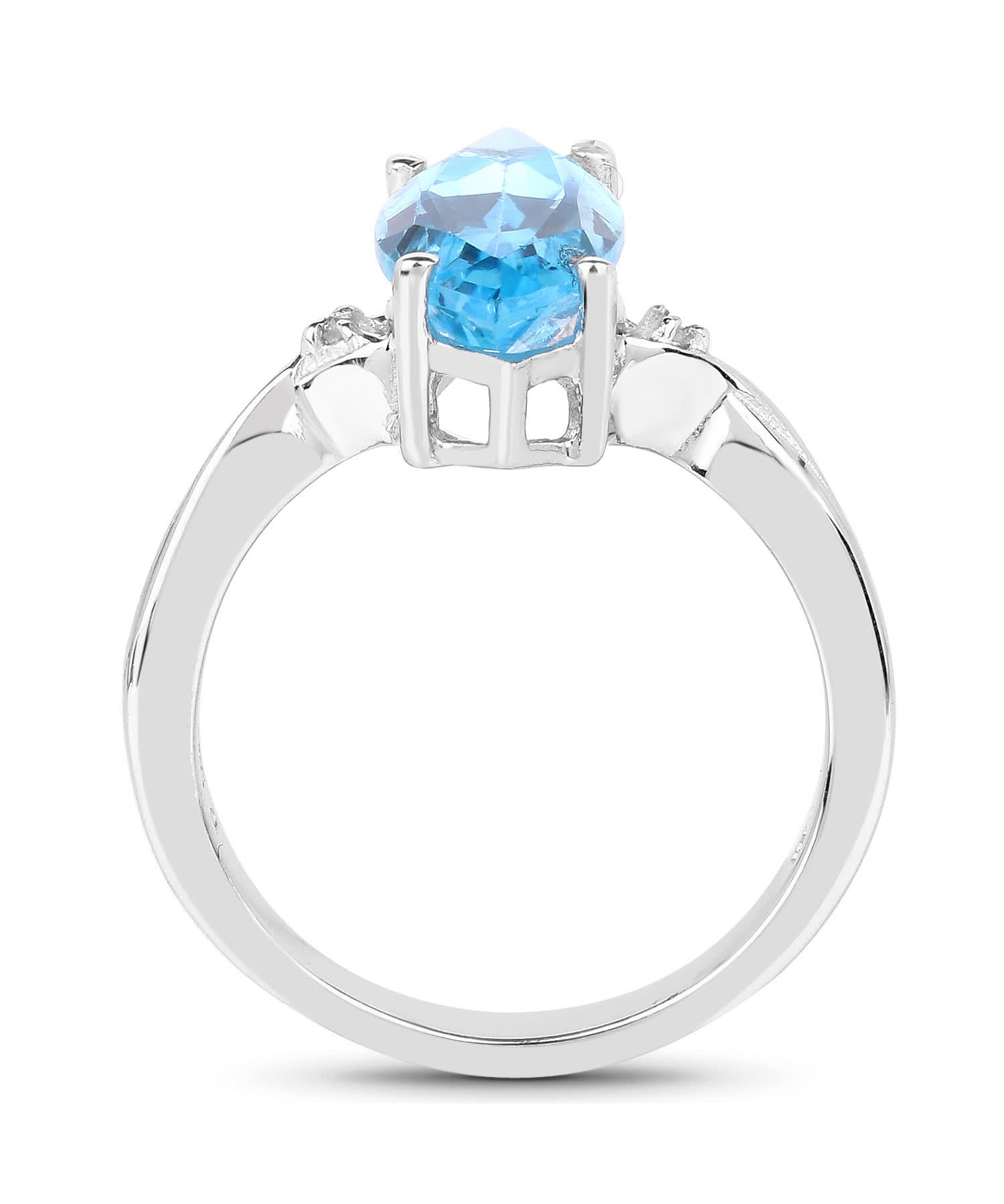 3.67ctw Natural Swiss Blue Topaz and Diamond Rhodium Plated 925 Sterling Silver Marquise Right Hand Ring View 2