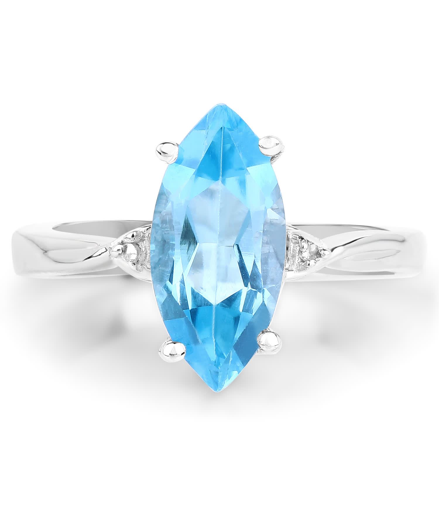 3.67ctw Natural Swiss Blue Topaz and Diamond Rhodium Plated 925 Sterling Silver Marquise Right Hand Ring View 3