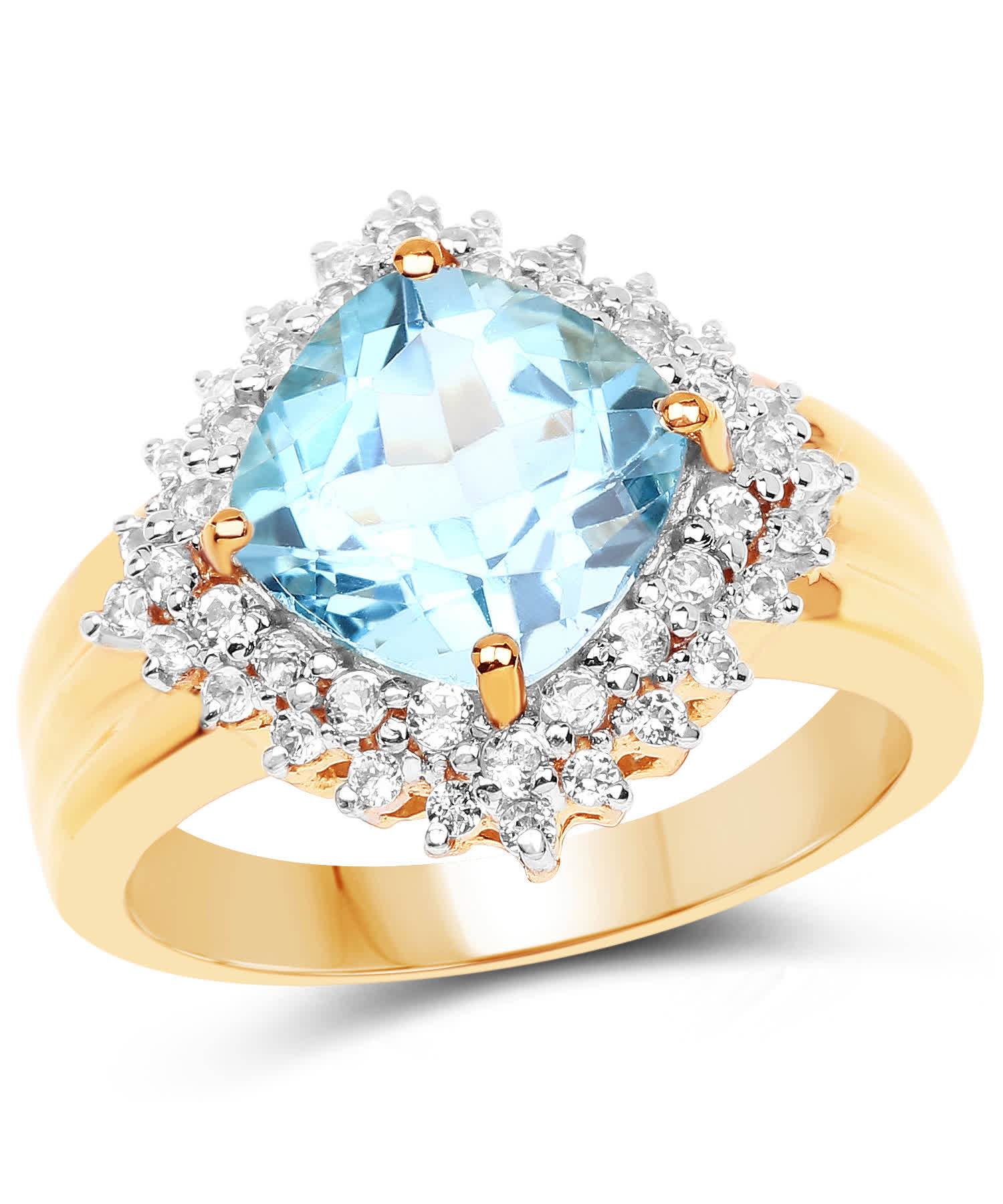 4.33ctw Natural Swiss Blue Topaz 14k Gold Plated 925 Sterling Silver Cocktail Ring View 1