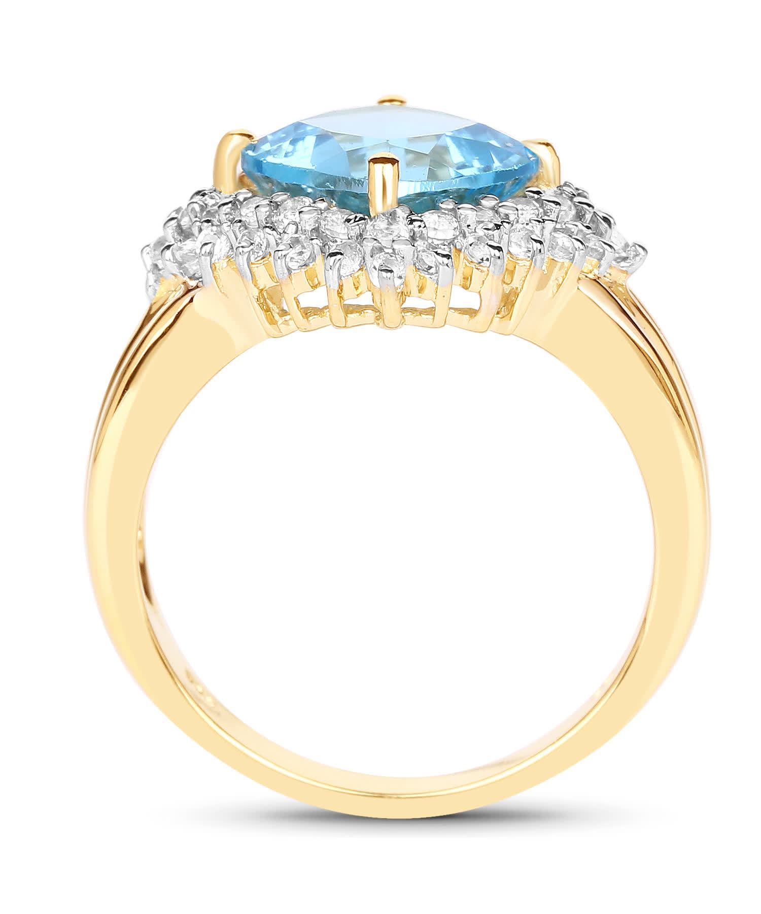 4.33ctw Natural Swiss Blue Topaz 14k Gold Plated 925 Sterling Silver Cocktail Ring View 2