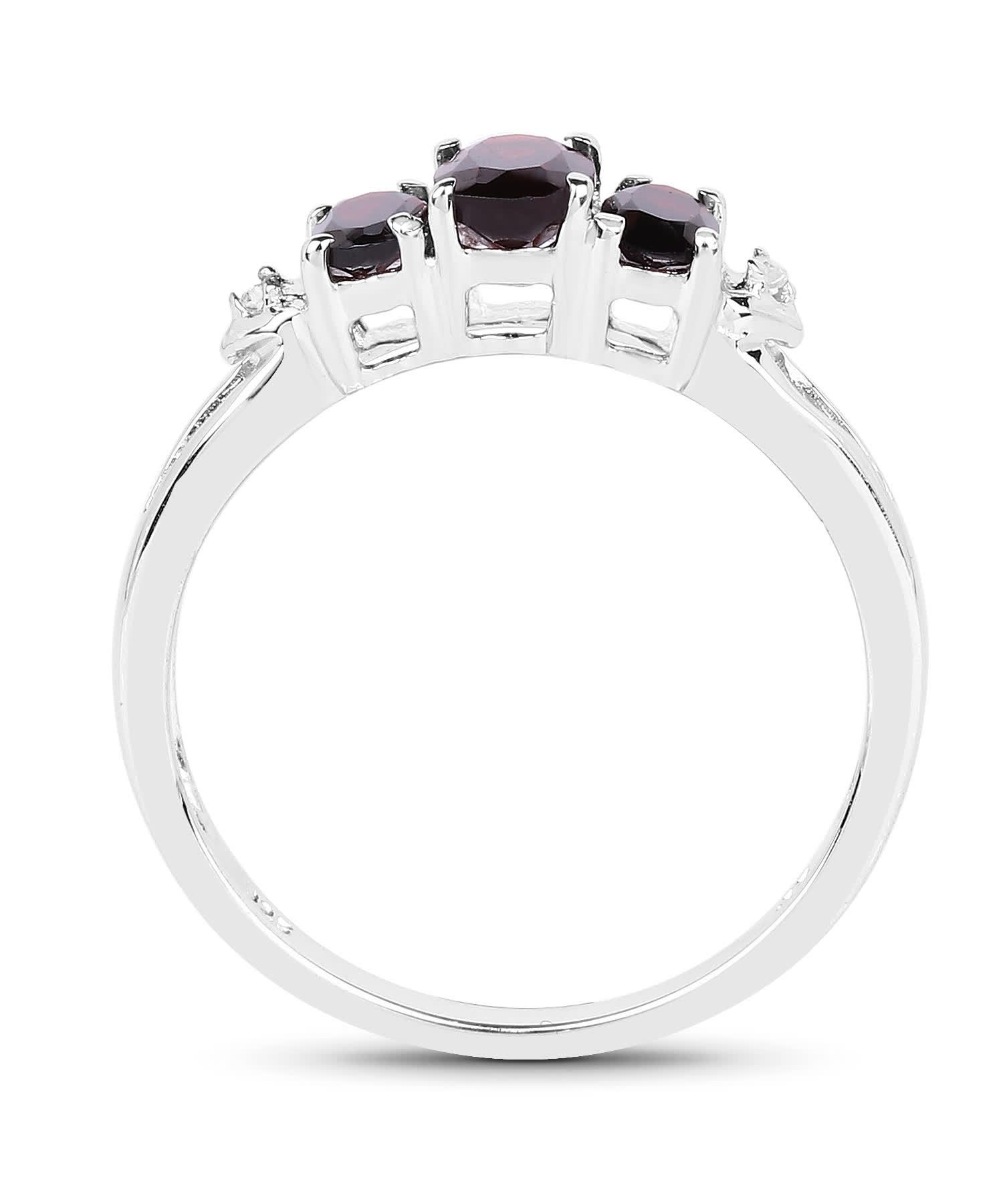 1.16ctw Natural Garnet and Diamond Rhodium Plated 925 Sterling Silver Three-Stone Right Hand Ring View 2