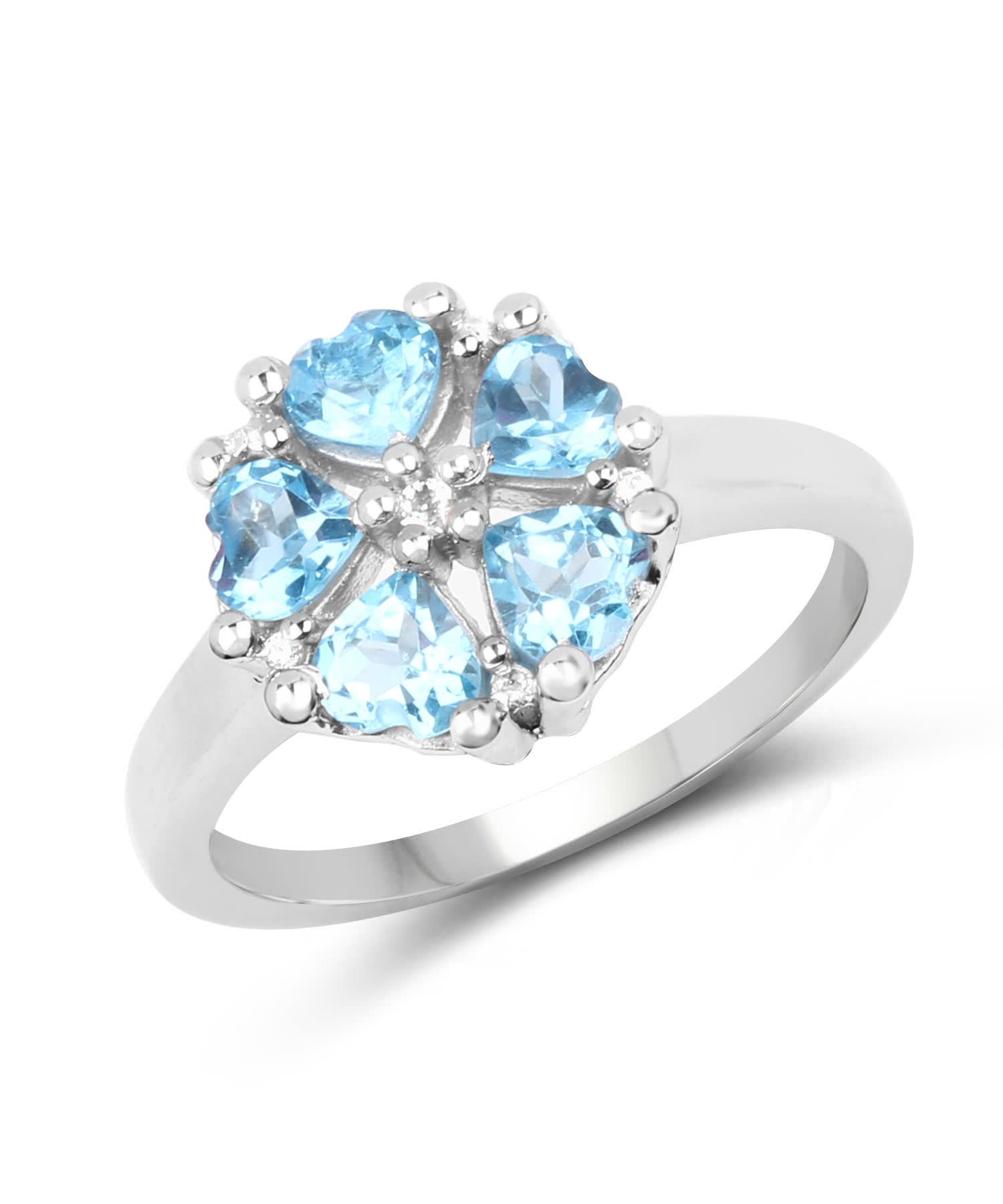 1.45ctw Natural Swiss Blue Topaz Rhodium Plated 925 Sterling Silver Heart Right Hand Ring View 1