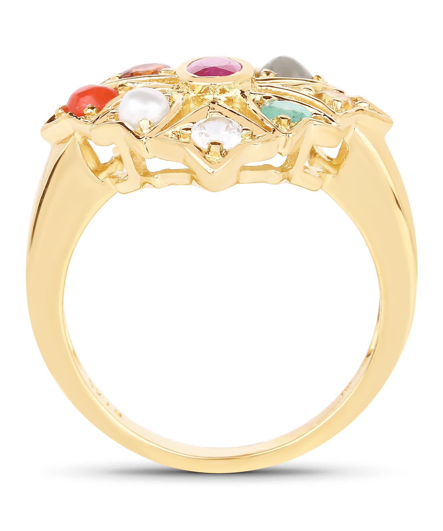 1.27ctw Natural Ruby and Multi-Color Mixed Gems 14k Gold Plated 925 Sterling Silver Right Hand Ring View 2