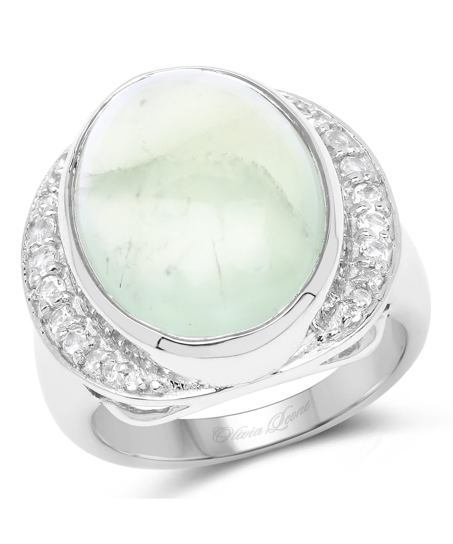 11.50ctw Natural Prehnite and Topaz Rhodium Plated 925 Sterling Silver Oval Cocktail Ring View 1