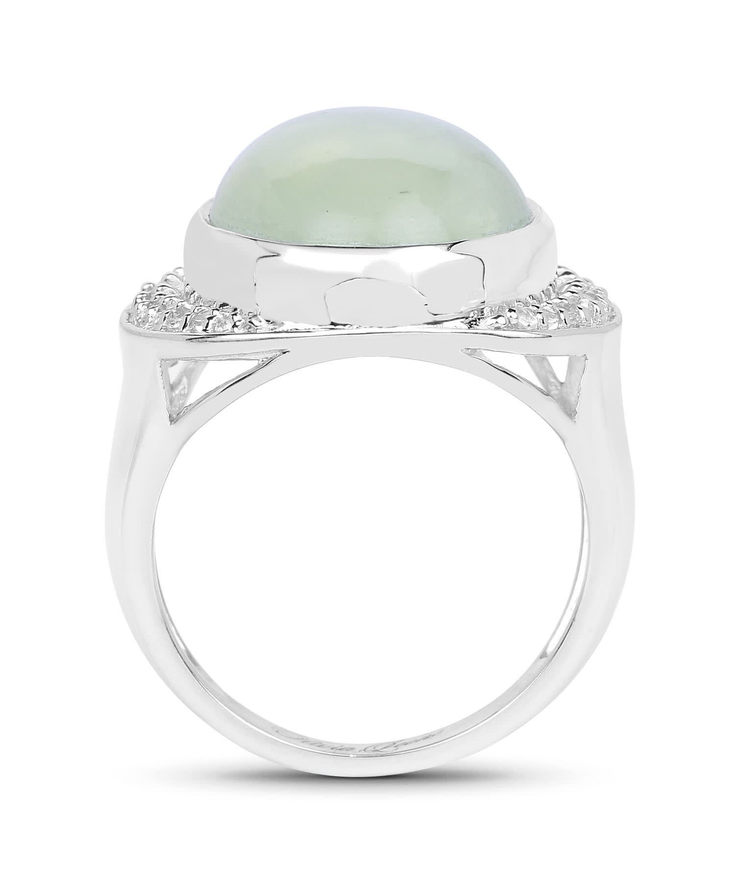 11.50ctw Natural Prehnite and Topaz Rhodium Plated 925 Sterling Silver Oval Cocktail Ring View 2
