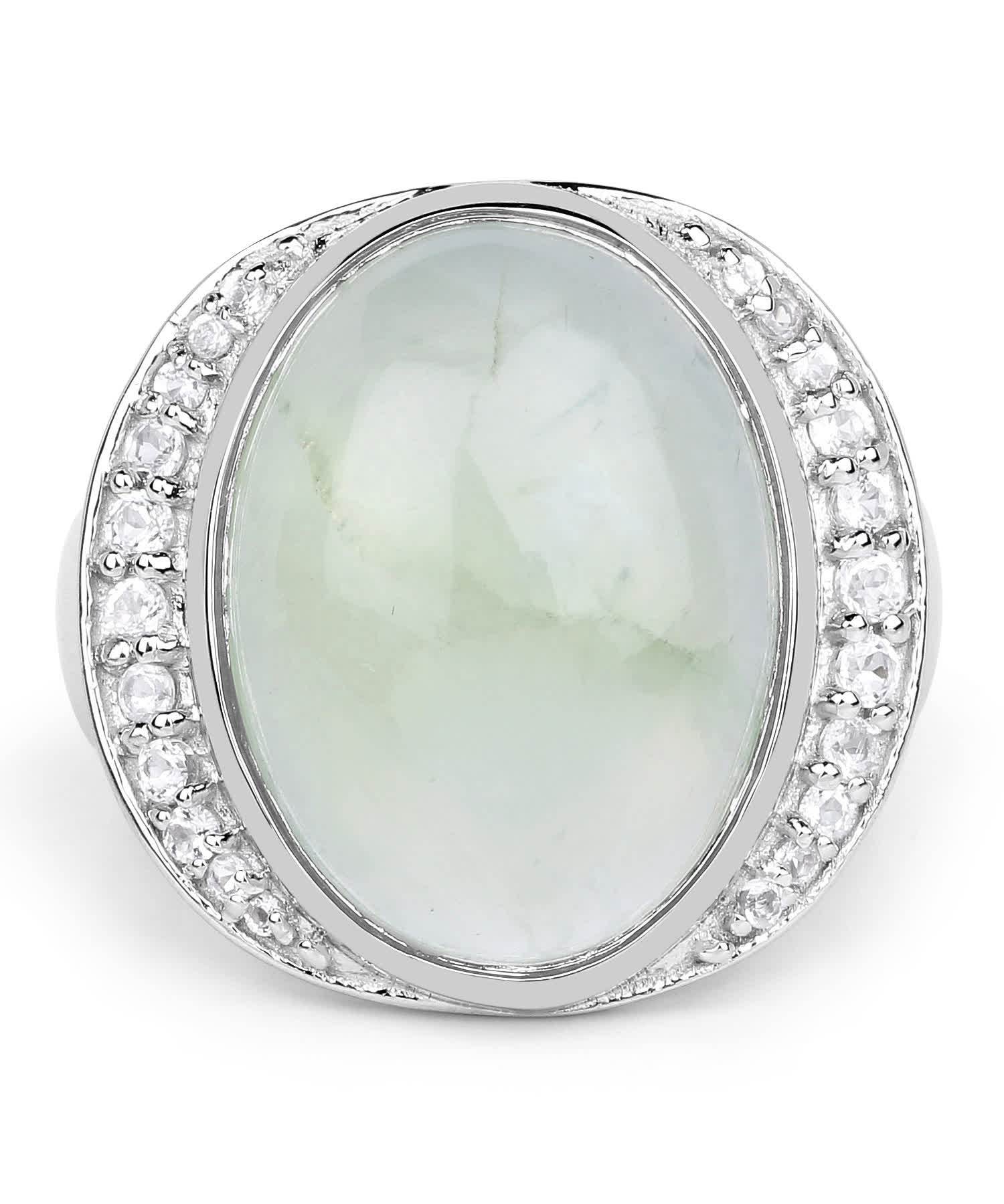 11.50ctw Natural Prehnite and Topaz Rhodium Plated 925 Sterling Silver Oval Cocktail Ring View 3